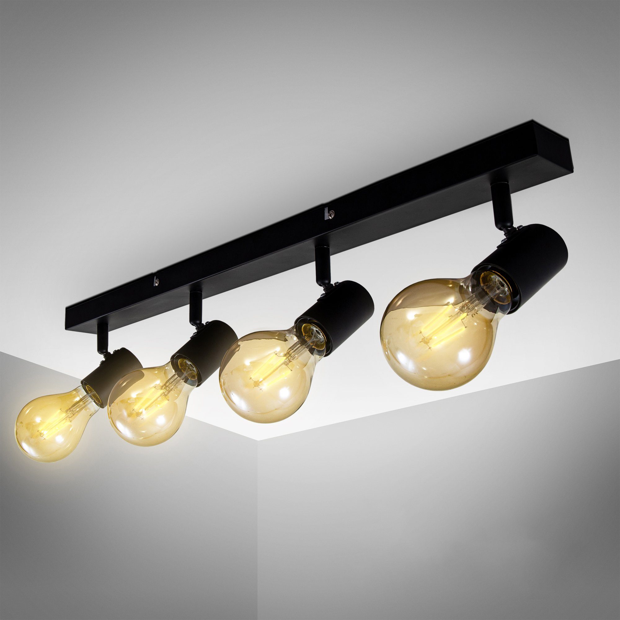 ohne Deckenspots, B.K.Licht LED Vintage Leuchtmittel, Deckenleuchte LED Retro Industrie schwarz E27 Deckenlampe