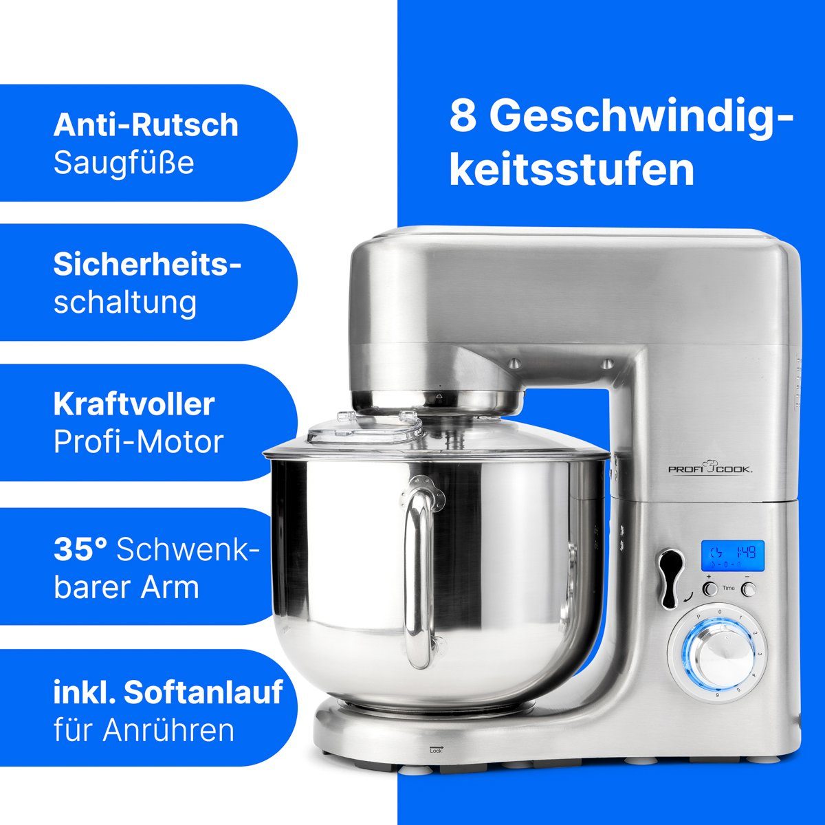 ProfiCook Küchenmaschine PC-KM 1096, mit XXXL-Schüssel, max. 7,5kg Teigzubereitung