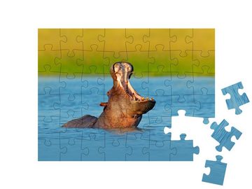 puzzleYOU Puzzle Nilpferd mit offener Schnauze, Botswana, Afrika, 48 Puzzleteile, puzzleYOU-Kollektionen Nilpferde, Tiere in Savanne & Wüste