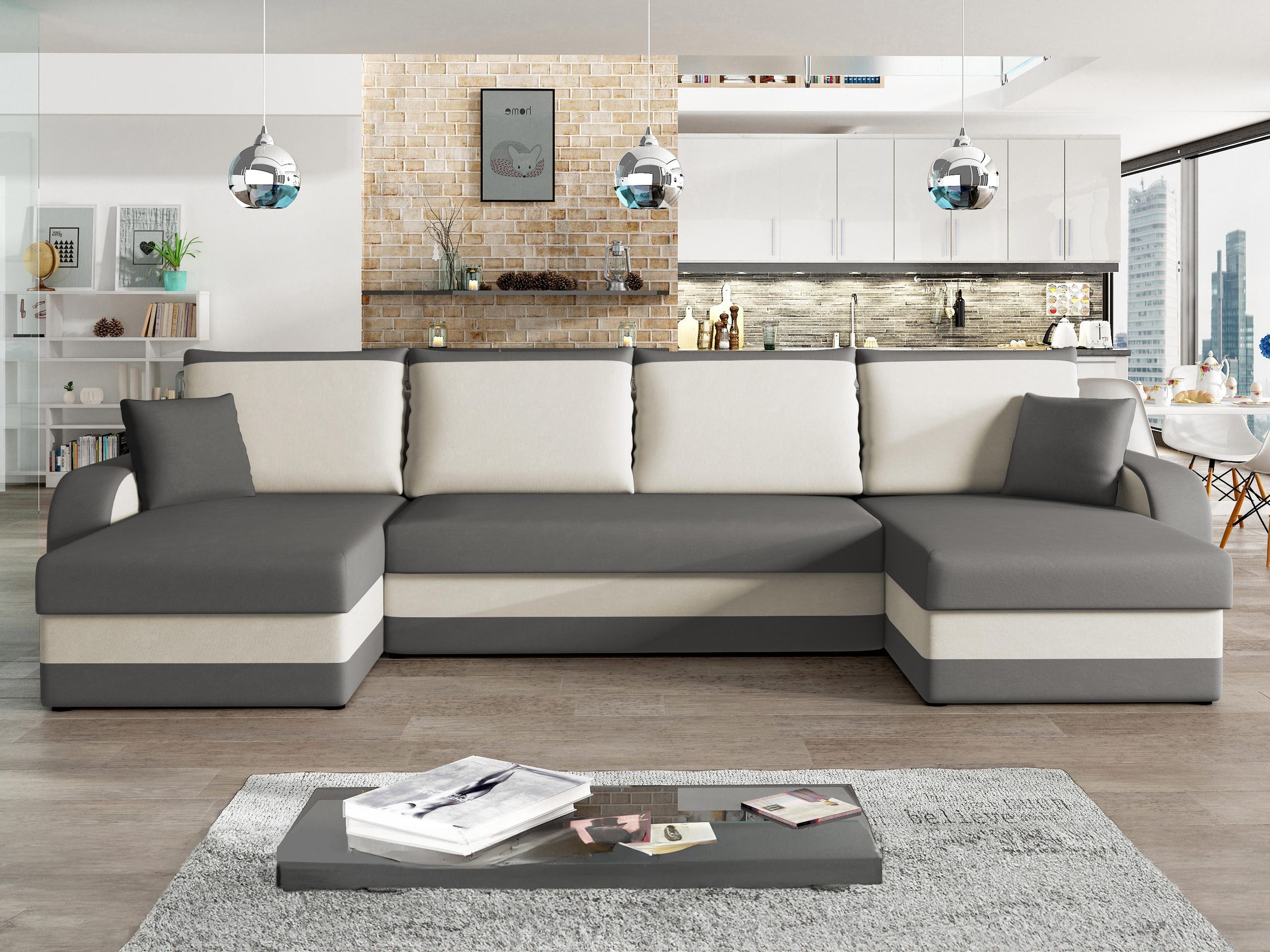 MIRJAN24 Wohnlandschaft Kris U, mit Schlaffunktion und drei Bettkasten, U-Form mit Kissen-Set, L: 304 cm