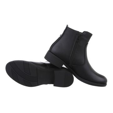 Ital-Design Damen Elegant Chelseaboots Blockabsatz Flache Stiefeletten in Schwarz