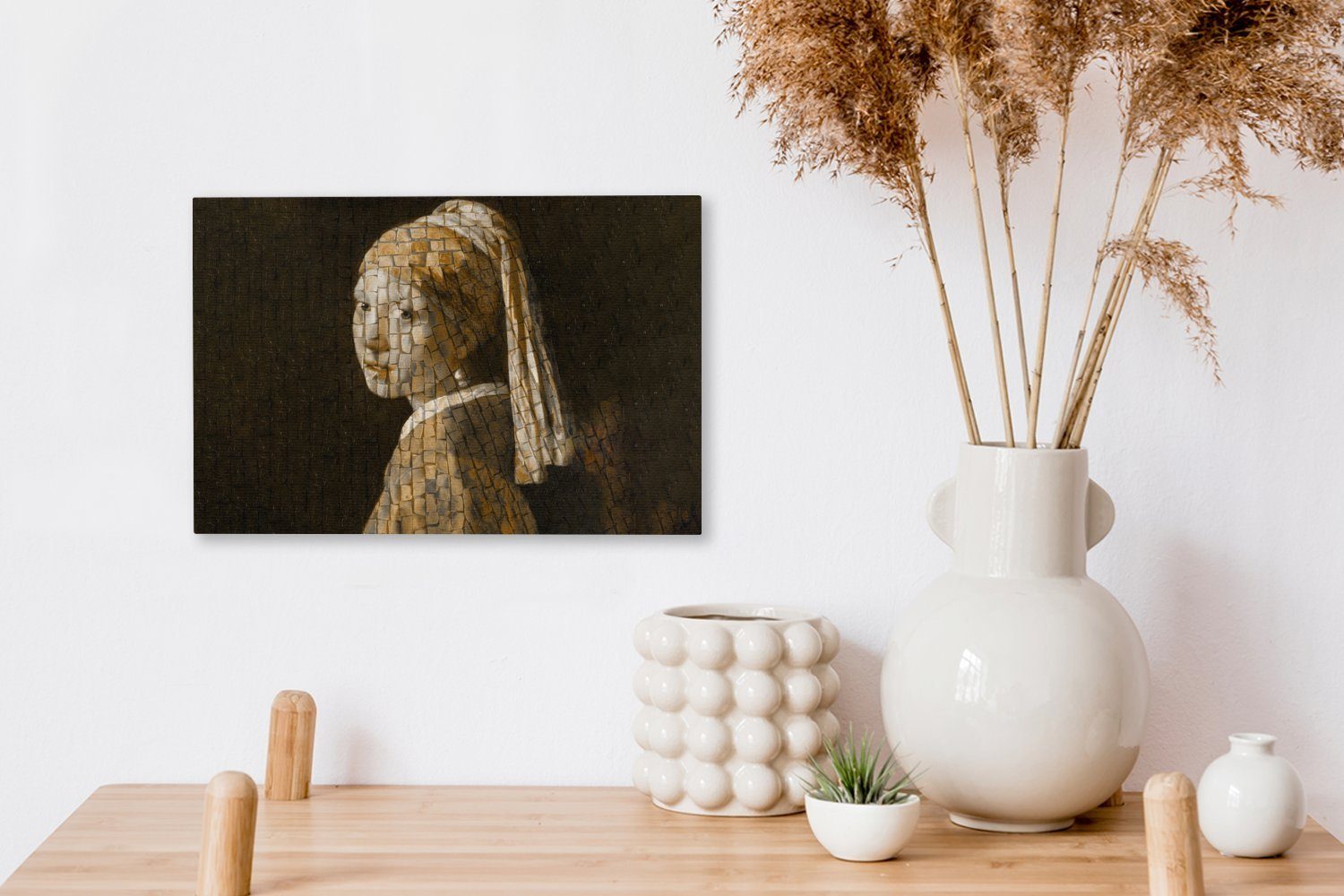 (1 Mosaik, 30x20 cm Wandbild Aufhängefertig, mit Mädchen Wanddeko, - - OneMillionCanvasses® Gemälde Vermeer Perlenohrring Leinwandbilder, St),