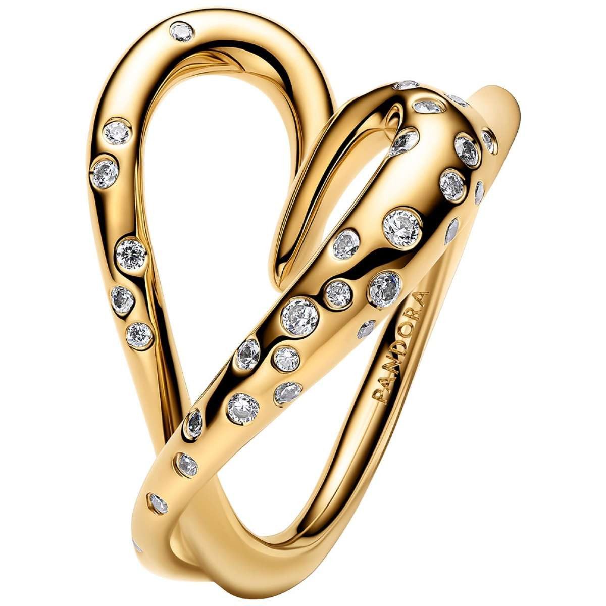 Pandora Fingerring 164675C01, Damenring Herz mit Steinen Besetzt Goldfarben