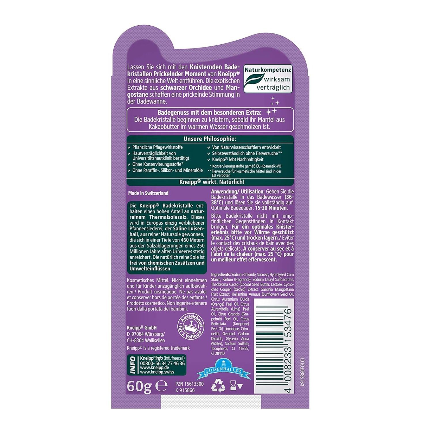 Kneipp Badekristalle Knisternde Badekristalle Prickelnder Moment, Schwarze Orchidee & Mango, 12-tlg.