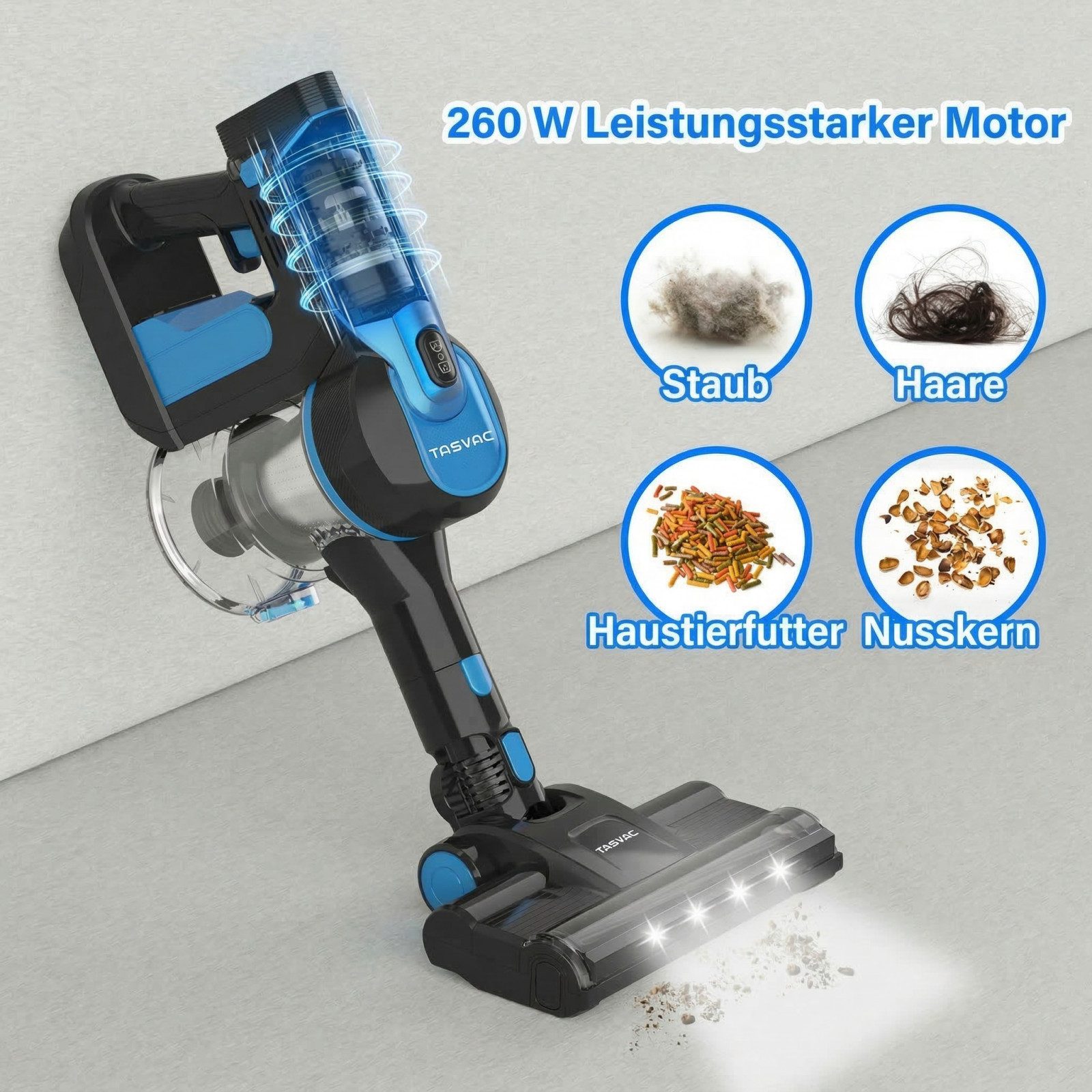 TASVAC Akku-Hand-und Stielstaubsauger Akku Staubsauger 80000Pa/60Min/1,7 L Staubsauger Kabellos, mit Beutel, 50dB leise/5-Stufen-Filter/LED Display, Ideal für Böden/Teppiche/Auto