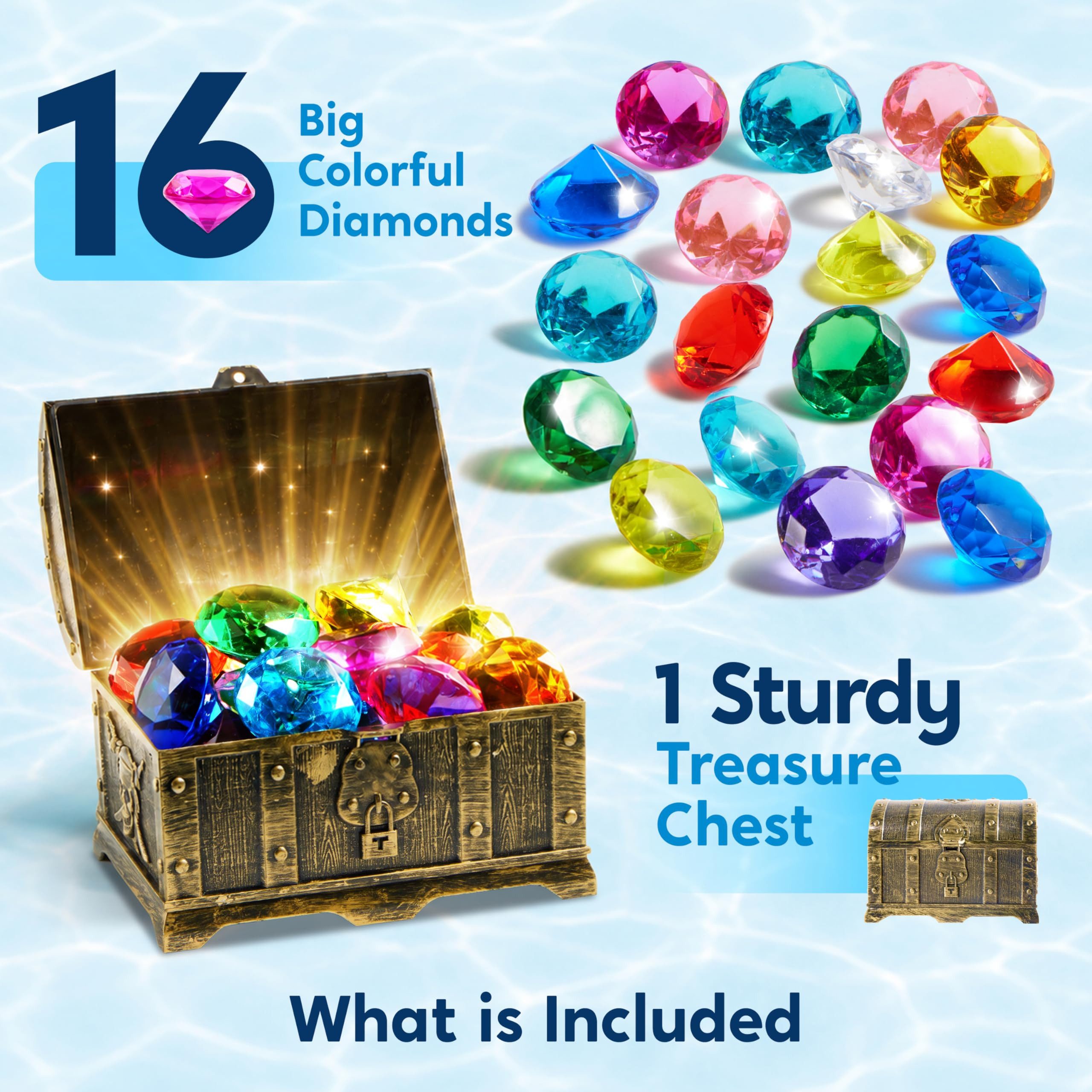 sloosh Tauchset SLOOSH Tauch-Edelsteine, Pool-Spielzeug, 16 große bunte Diamanten