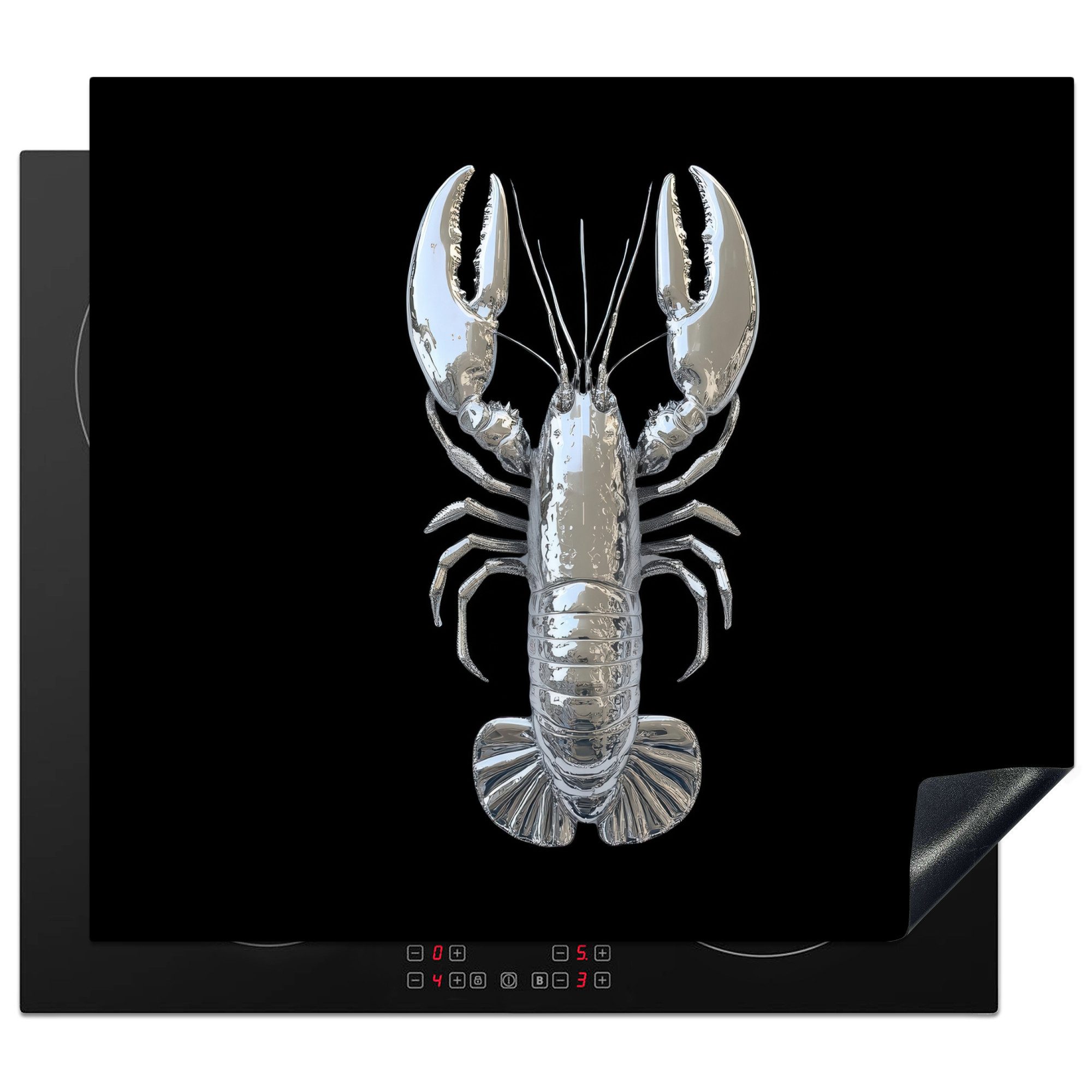 MuchoWow Herd-Abdeckplatte Hummer - Silber - Metallisch - Luxus, Vinyl, (1 tlg), Ceranfeldabdeckung Küche, Herdabdeckplatte Einteilig, 60x52 cm