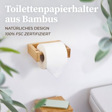 HENNEZ Toilettenpapierhalter, Klorollenhalter Holz Bambus ohne Bohren