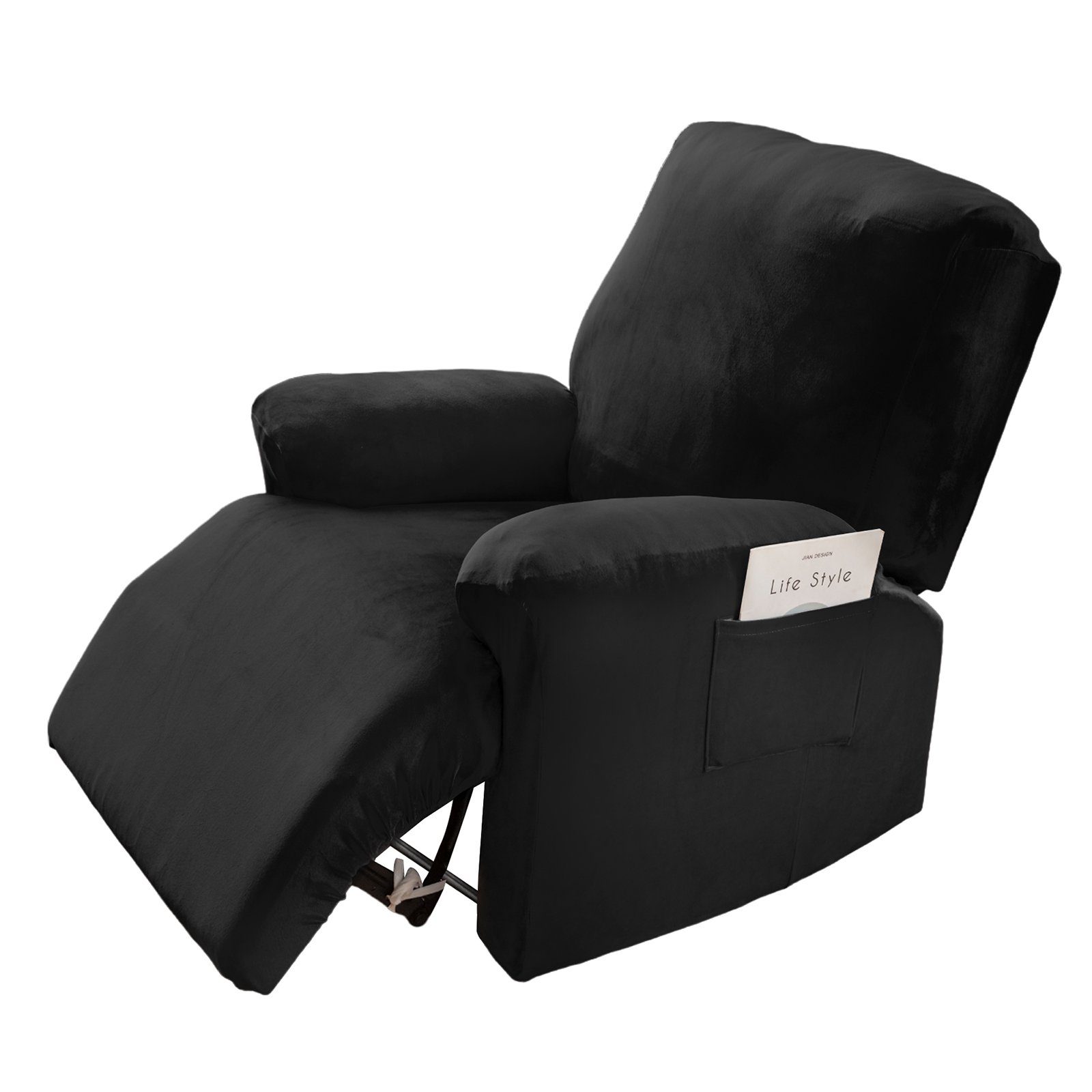 Qelus Relaxsesselhusse Samt Strecken Sesselschoner,Sessel überzug für Relaxsessel 1 Stück, Elastisch,Waschbar,Seitentaschen-Design,Sesselschoner Mit Armlehne