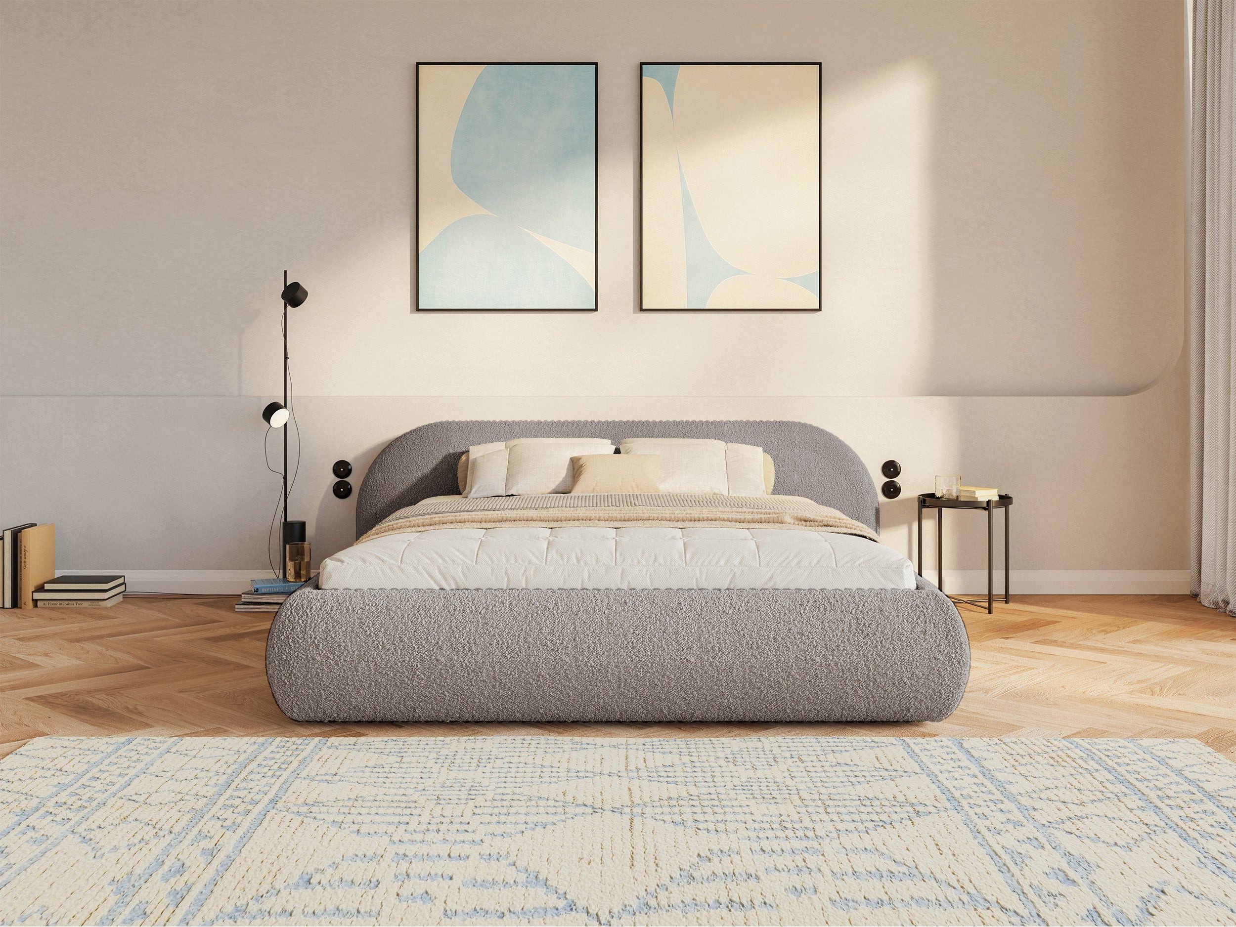 Selsey Polsterbett SHELS LOW, mit Rolllattenrost, Kopfteil und Bouclé, 140, 160, 180 cm