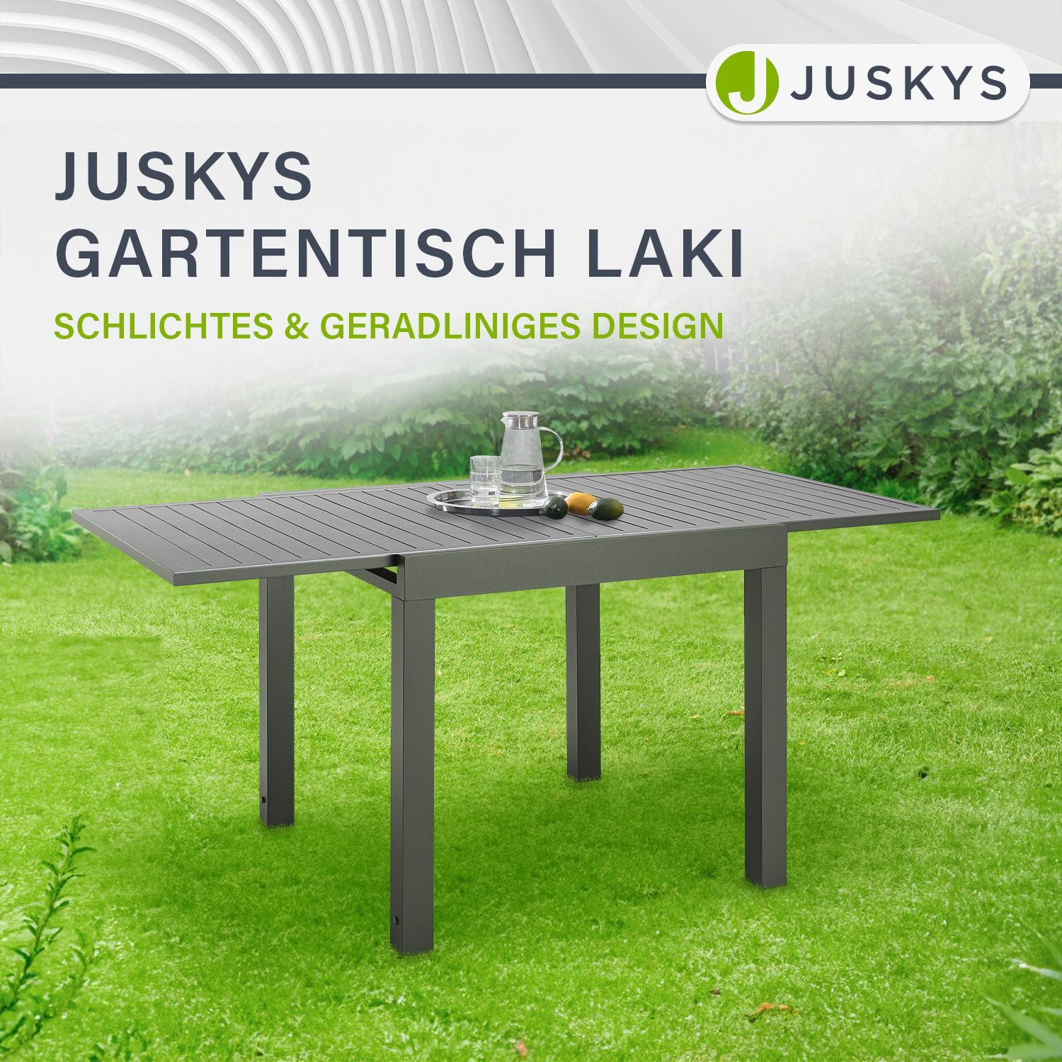 Juskys Gartentisch Laki, 80x80 cm, Aluminium Esstisch zum Ausziehen, Balkonmöbel, Gartenmöbel
