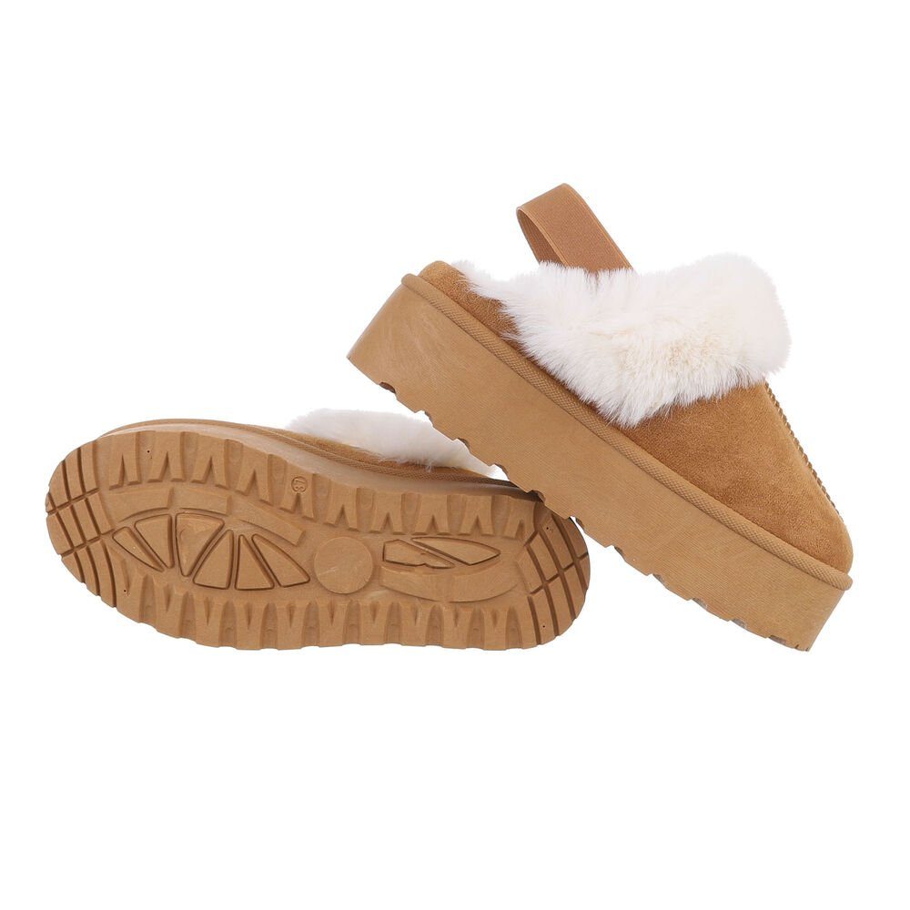 Ital-Design Damen Hausschuhe Freizeit Hausschuh (85080802) Flach Hausschuhe in Camel