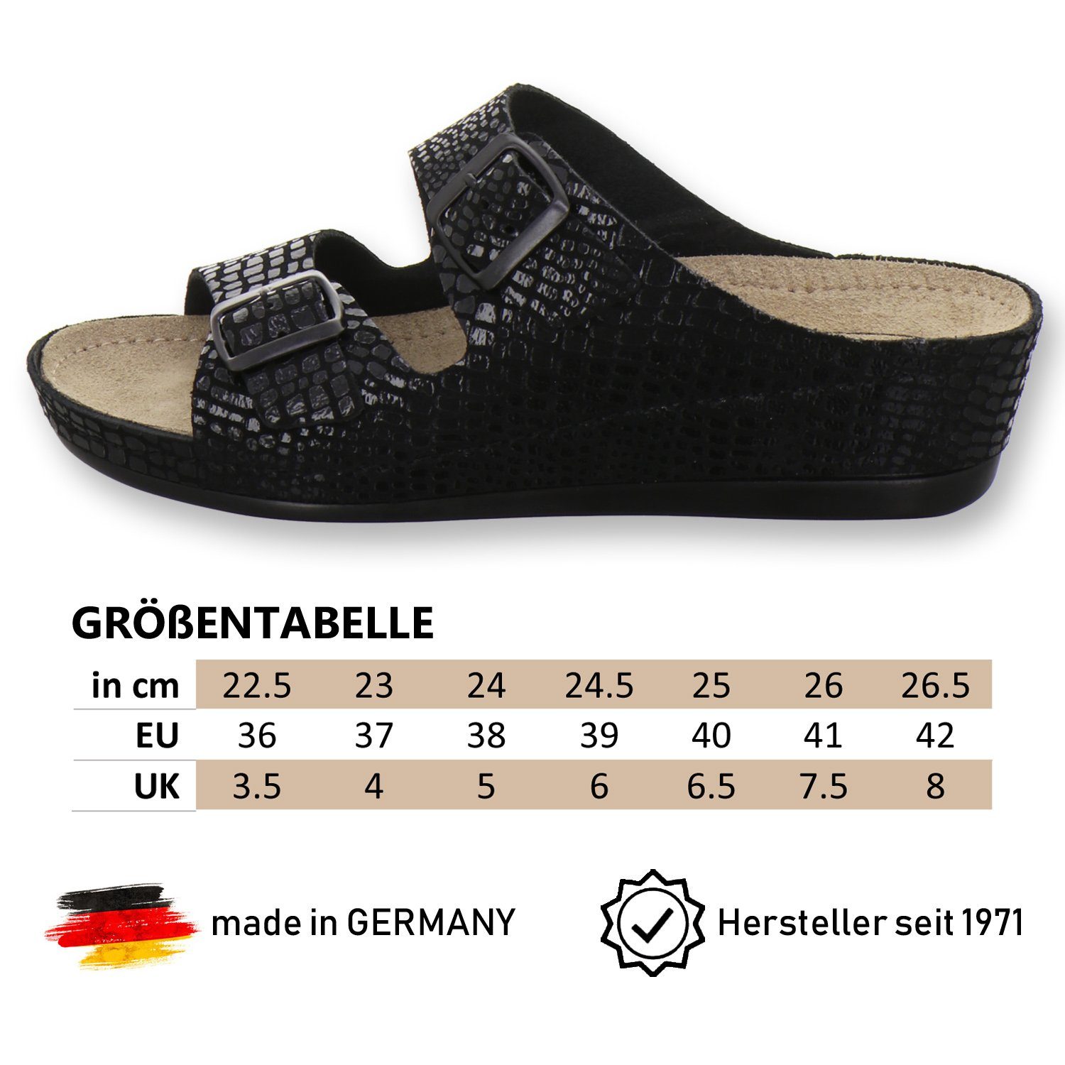 schwarz-crocco Germany für Made Damen Absatz, Leder in 2099 mit aus Keilpantolette AFS-Schuhe