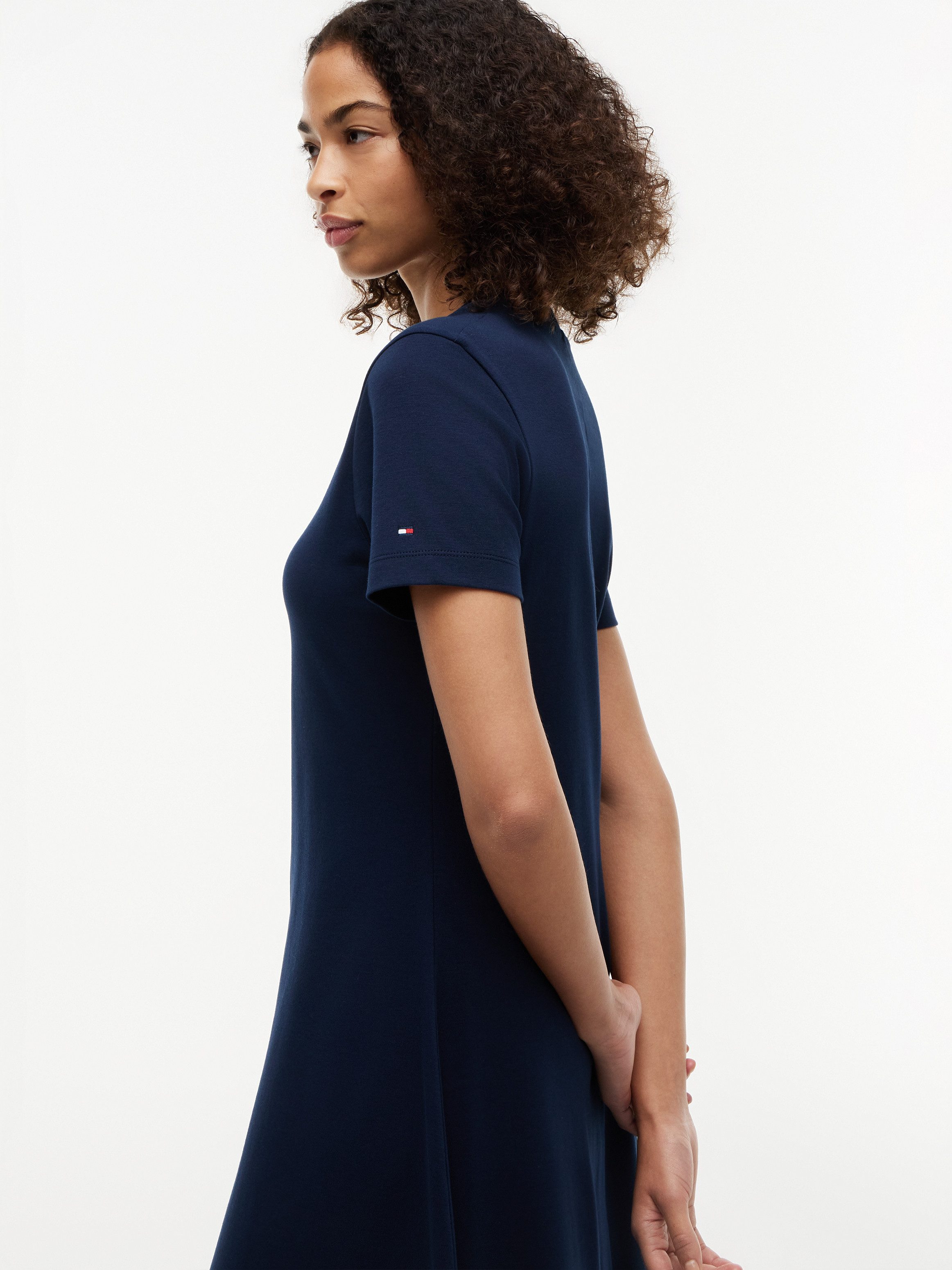 Tommy Hilfiger Midikleid INTERLOCK F&F MIDI DRESS Interlock-Baumwolle, Regular Fit