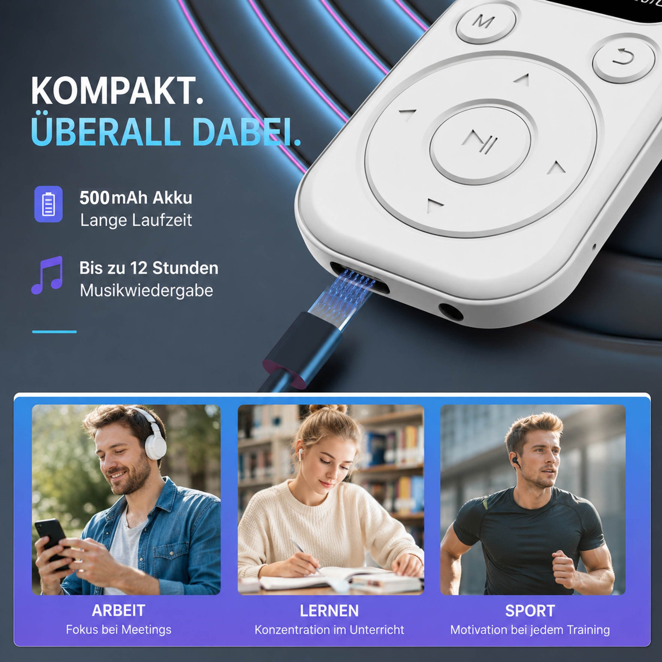 KINSI Bluetooth 5.4 MP3 MP4 Player mit 32GB Speicherkarte, IPS Display MP3-Player (FM-Empfang, E-Books, 7 integrierte EQ-Effekte) – Bild 4 von 5