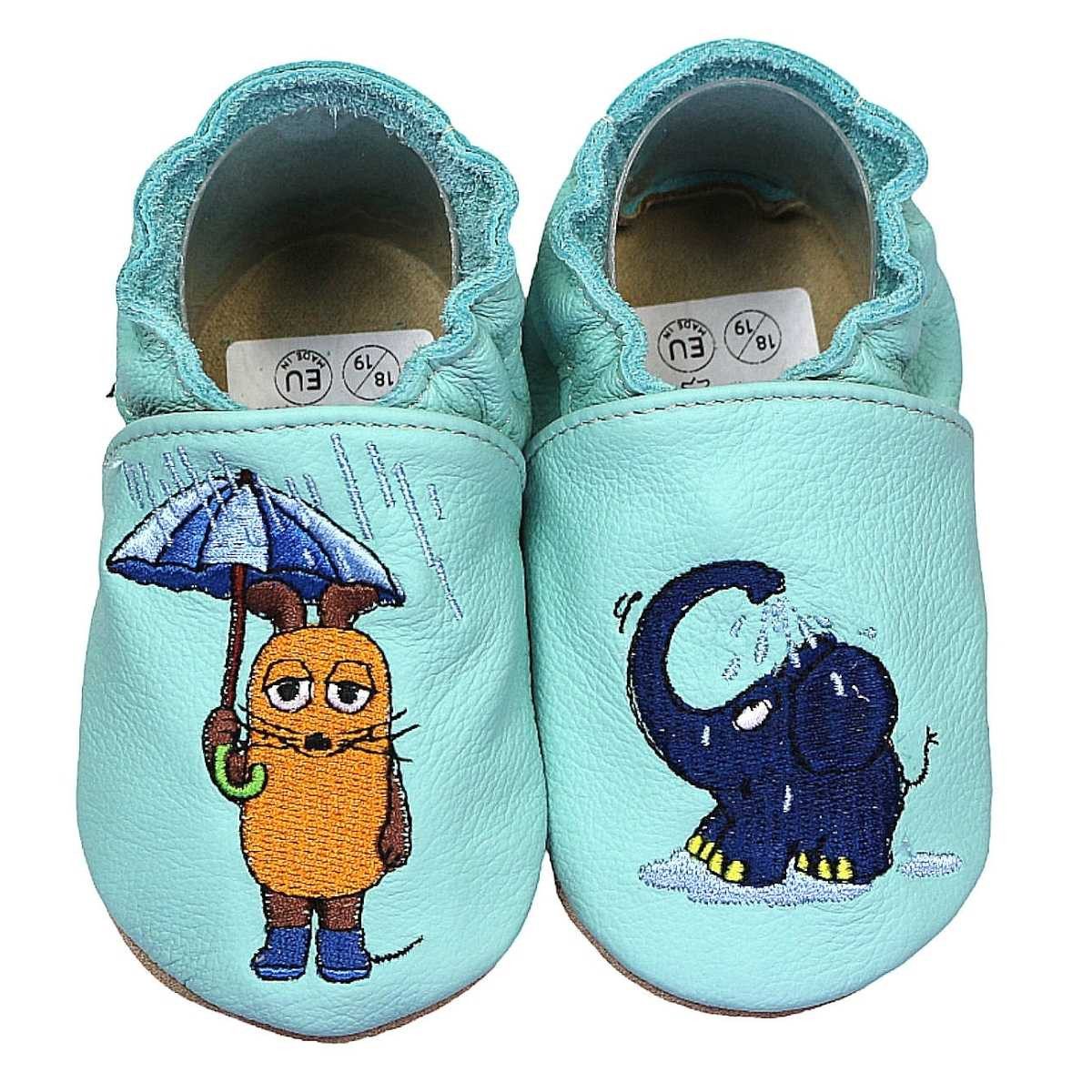 HOBEA-Germany Пинетки  Maus mit Elefant Regen mint 18/19 (6 - 12 Monate) Krabbelschuh