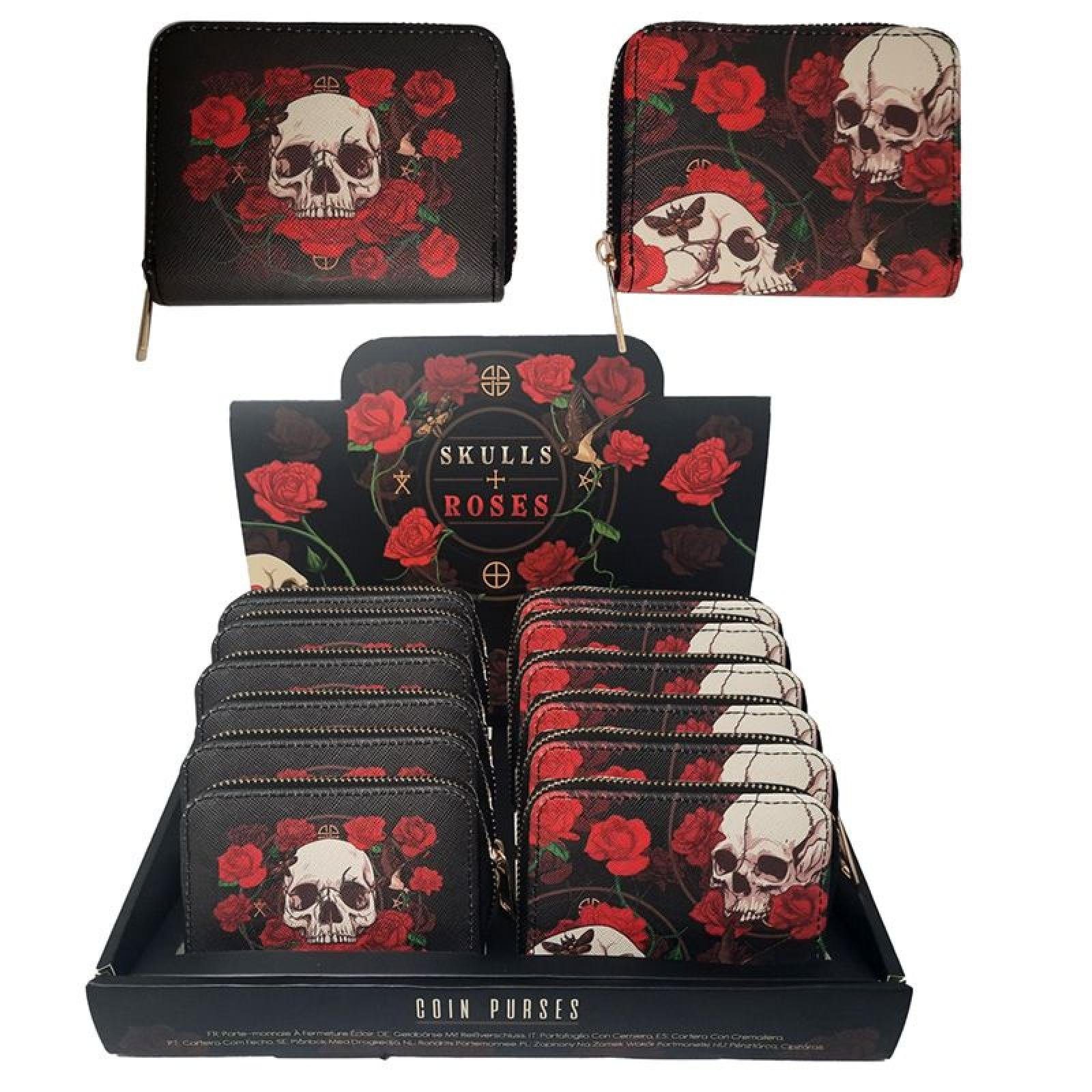 Puckator Skulptur Skulls & Roses Totenköpfe kleines Portemonnaie mit Reißverschluss (pro