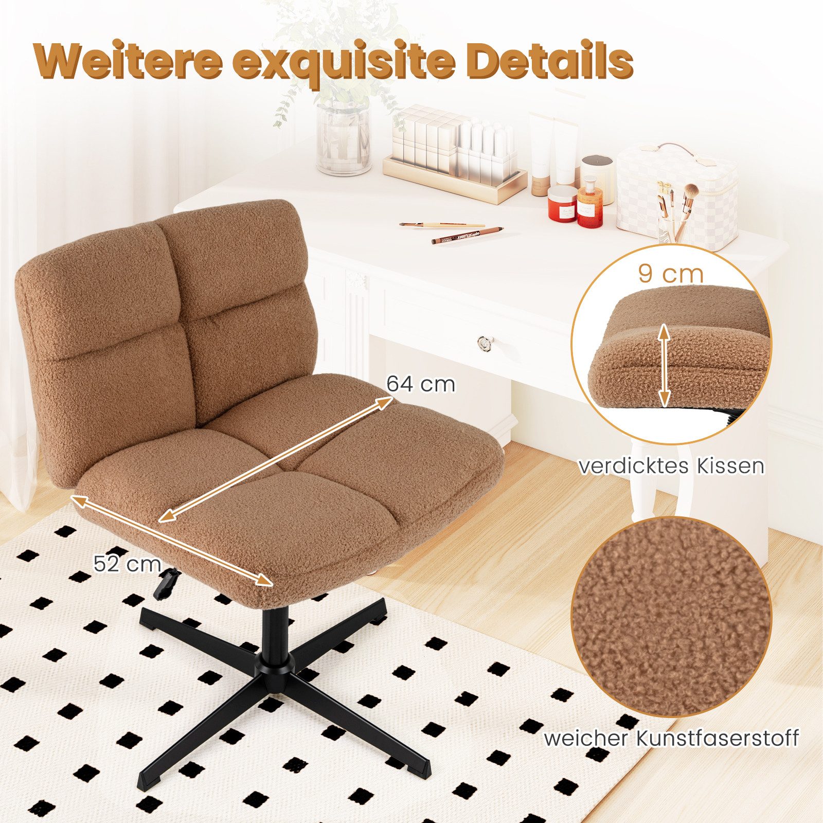 COSTWAY Bürostuhl, ohne Armlehnen, höhenverstellbarer Drehstuhl, 160