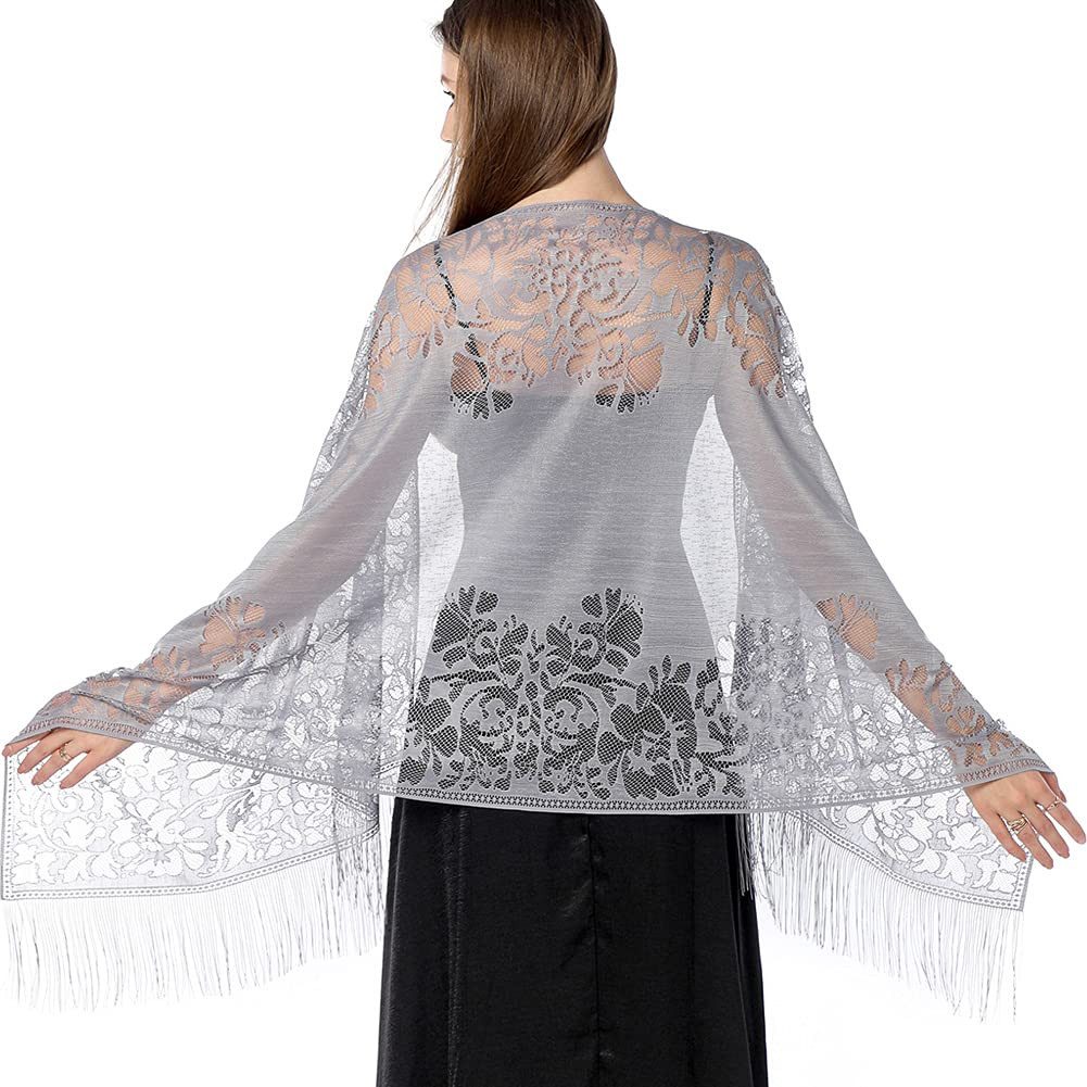 Coonoor Modeschal Damen Spitzen Lochmuster Schal für Abendkleid Damen Schals Tücher, Weicher Unifarben