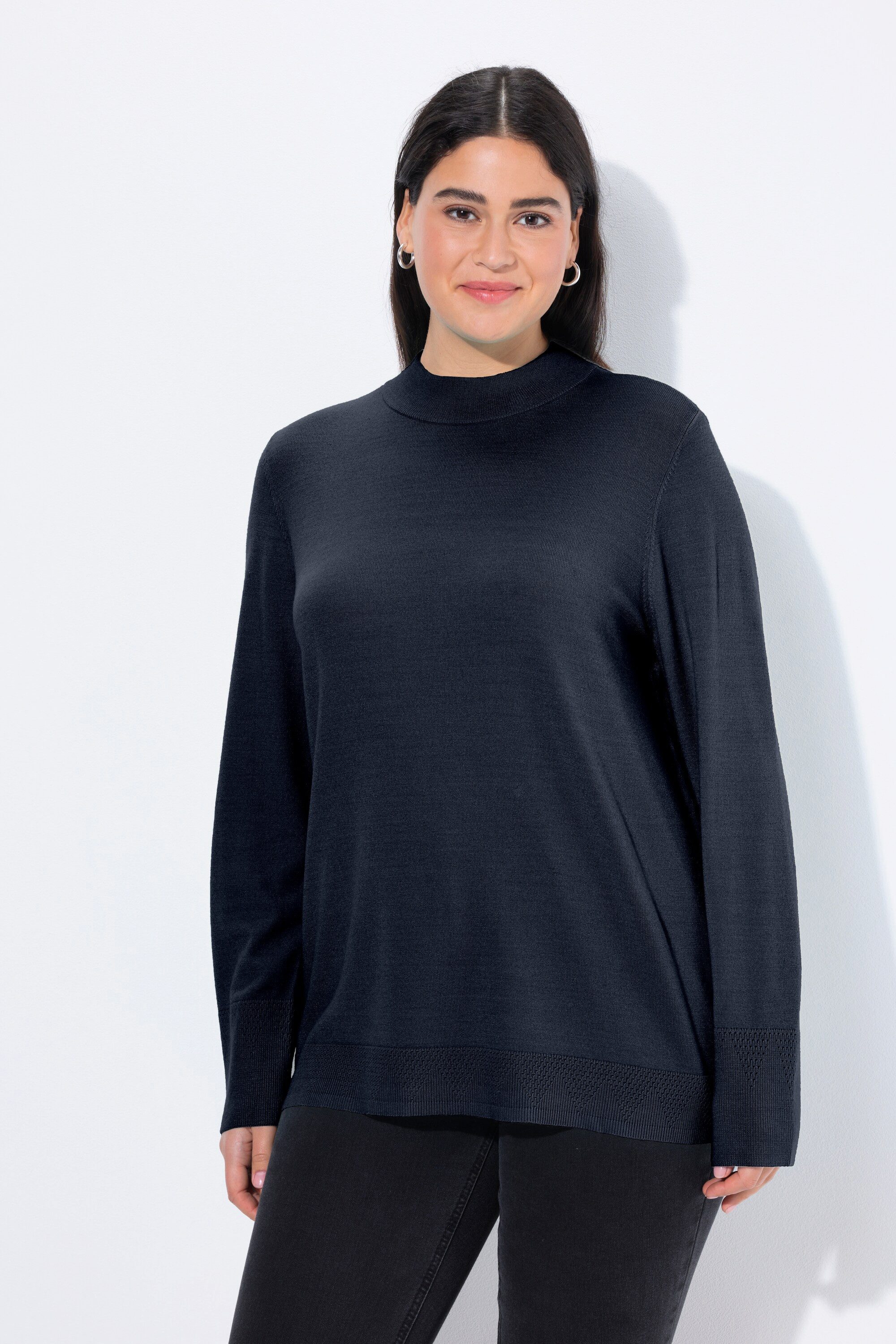 Ulla Popken Strickpullover Pullover Stehkragen Langarm günstig online kaufen