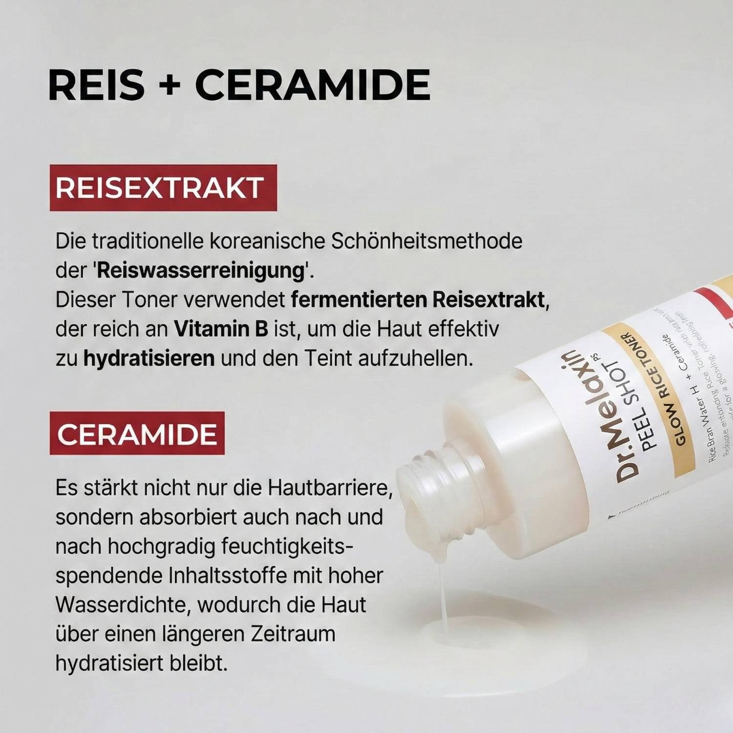Dr.Melaxin Toner Peel Shot Glow White Rice Toner 200ml – aufhellendes Gesichtswasser mit Reiskleiewasser, Niacinamid & Hyaluron – Glow White, Rice Toner für ebenmäßigen Hautton