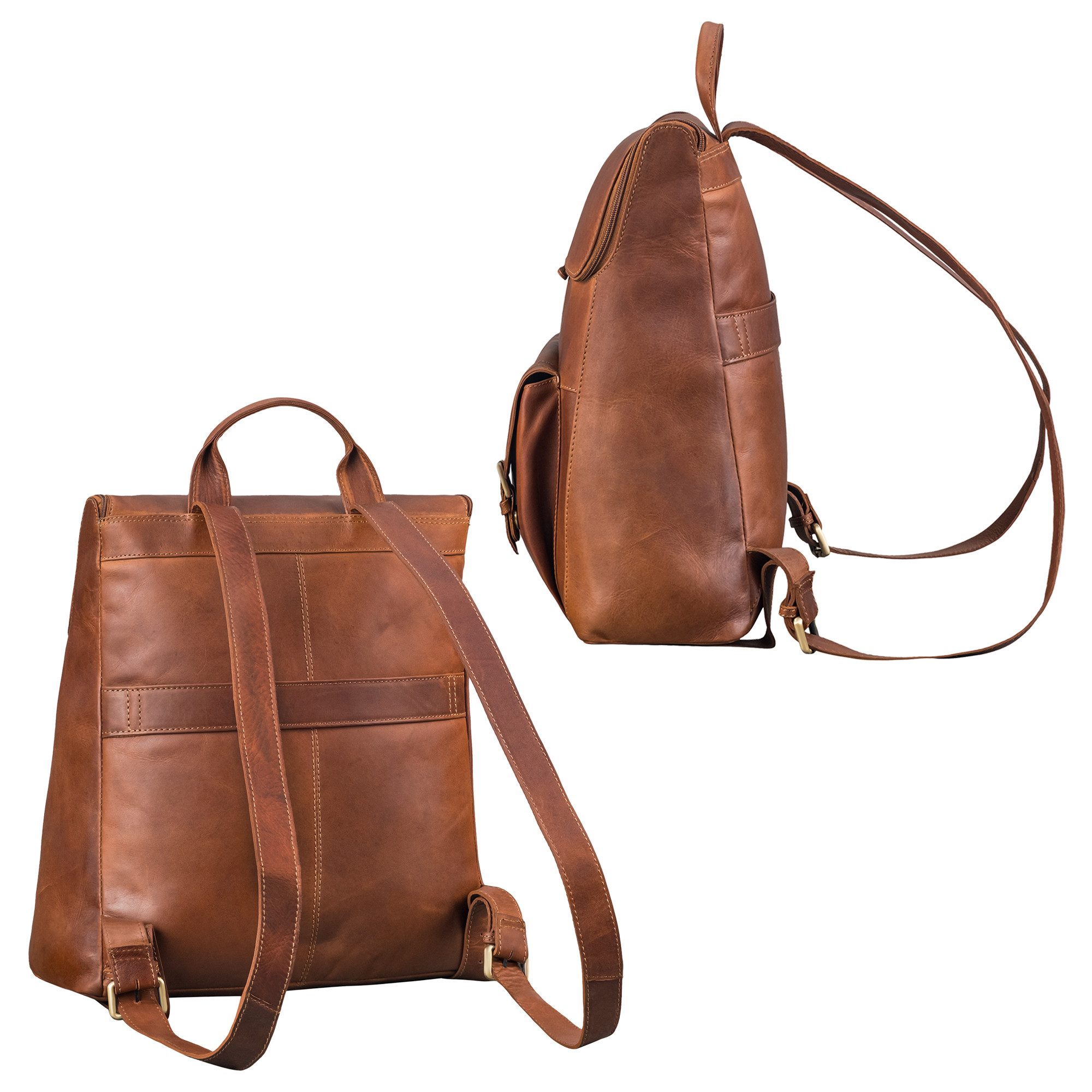 STILORD Notebook-Rucksack "Rosalia" Großer Lederrucksack Damen Echtleder Laptop 15,6 Zoll