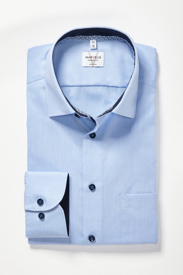 MARVELIS Langarmhemd Businesshemd, New-Kentkragen, Modern Fit