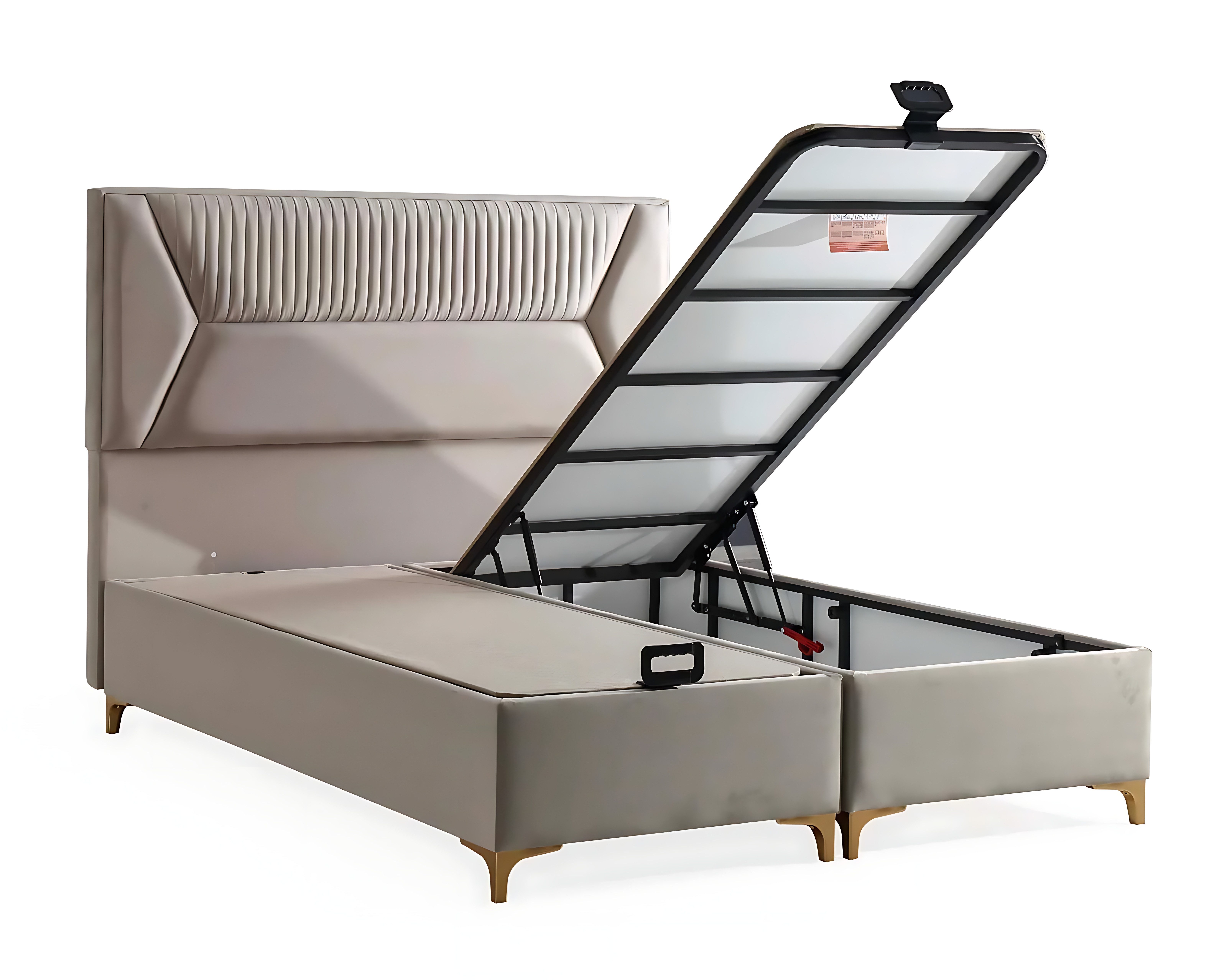 JVmoebel Boxspringbett Beiges Bett aus Holz mit bequemer Textilmatratze (1-St)