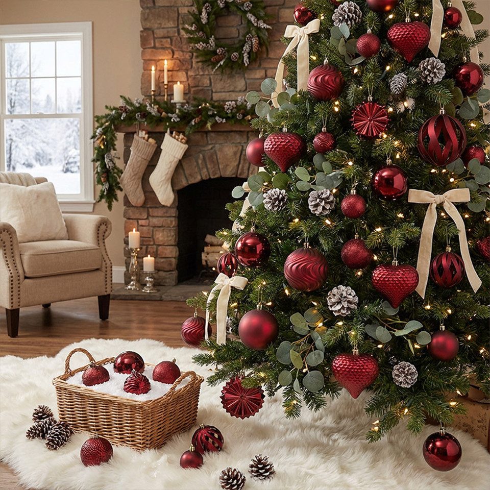 Sorvyzxn Weihnachtsbaumkugel 48-teiliges Set mit bemalten Weihnachtskugeln, Geeignet für Weihnachtskränze und Weihnachtsbaumdekoration – Bild 2 von 5