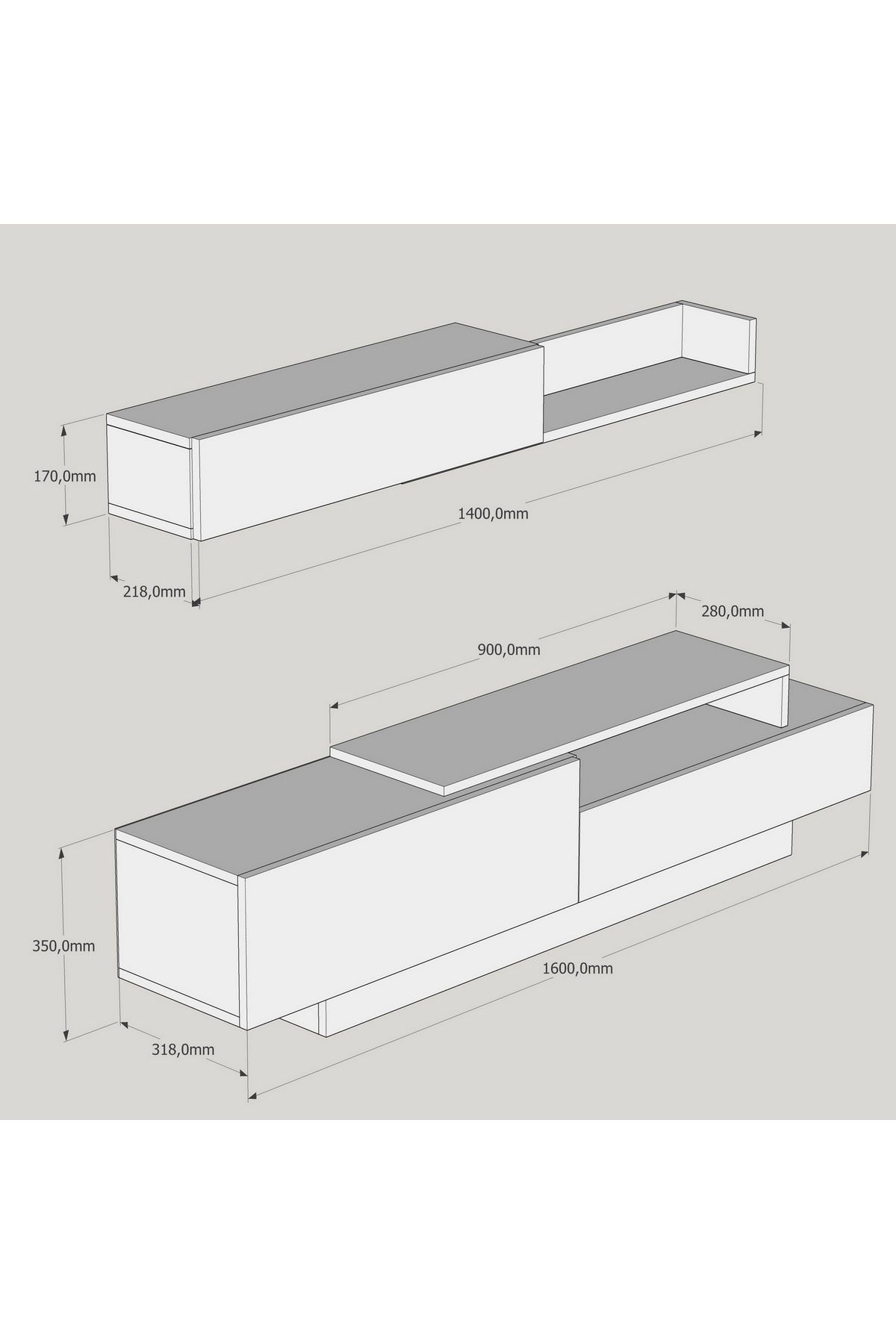 35x160x31,8 Partikelplatte Melaminbeschichtete Skye 100% TV-Schrank Decor Schränke, cm,