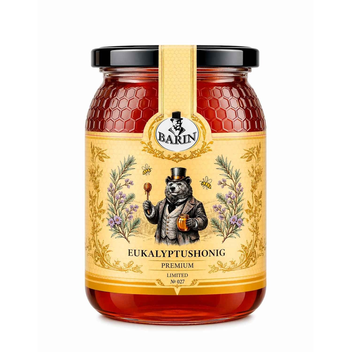 BARIN Honig Eukalyptushonig Premium, 1 x 500 g, 1 St. (Naturbelassen & ohne Zusatzstoffe, Sanft würzig-aromatischer Sortenhonig aus Portugal), Im Glas