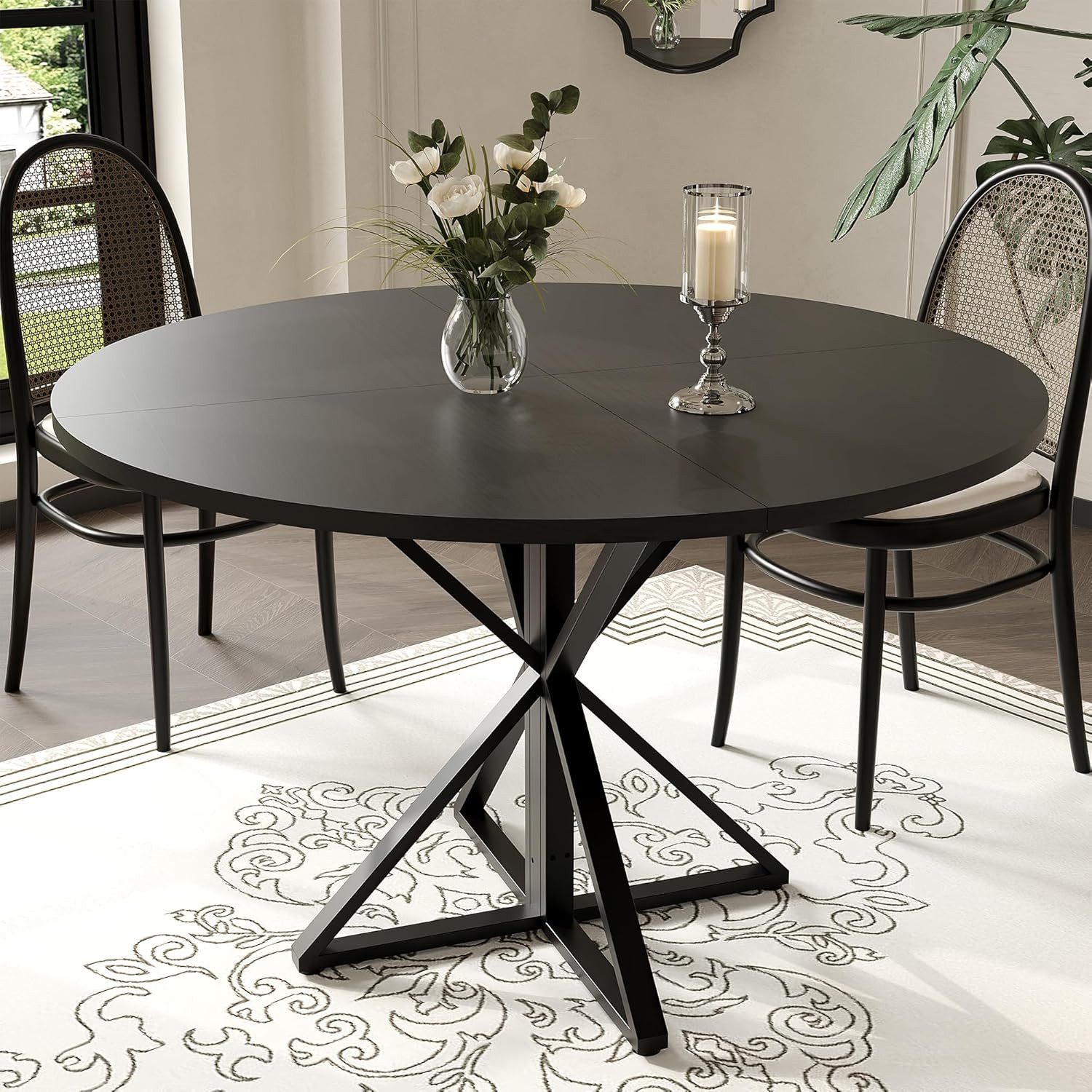 GarveeMore Esstisch runder aus Holz,robuster Metallsockel günstig online kaufen