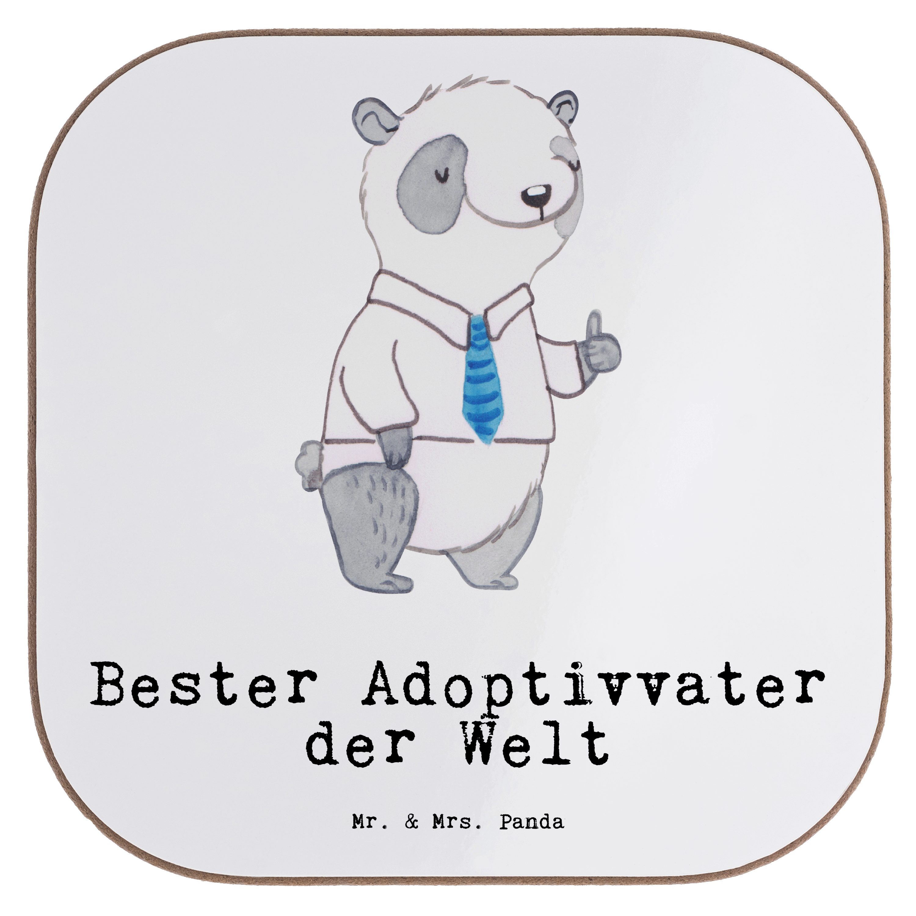 Mr. & Mrs. Panda Getränkeuntersetzer Panda Bester Adoptivvater der Welt - Weiß - Geschenk, Glasuntersetzer, 1-tlg.