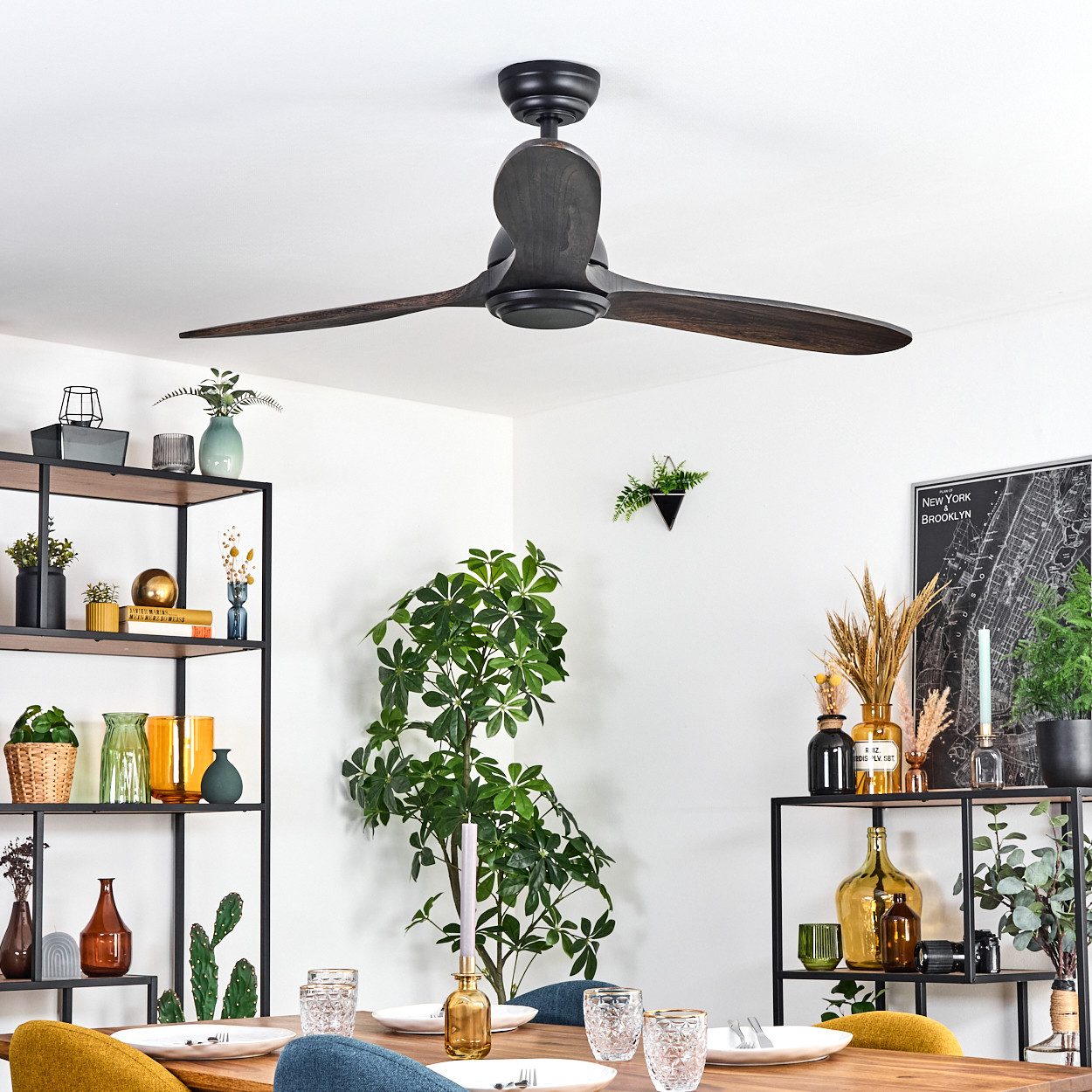 hofstein Deckenventilator Deckenventilator aus Metall/Holz in Schwarz/Mahag günstig online kaufen