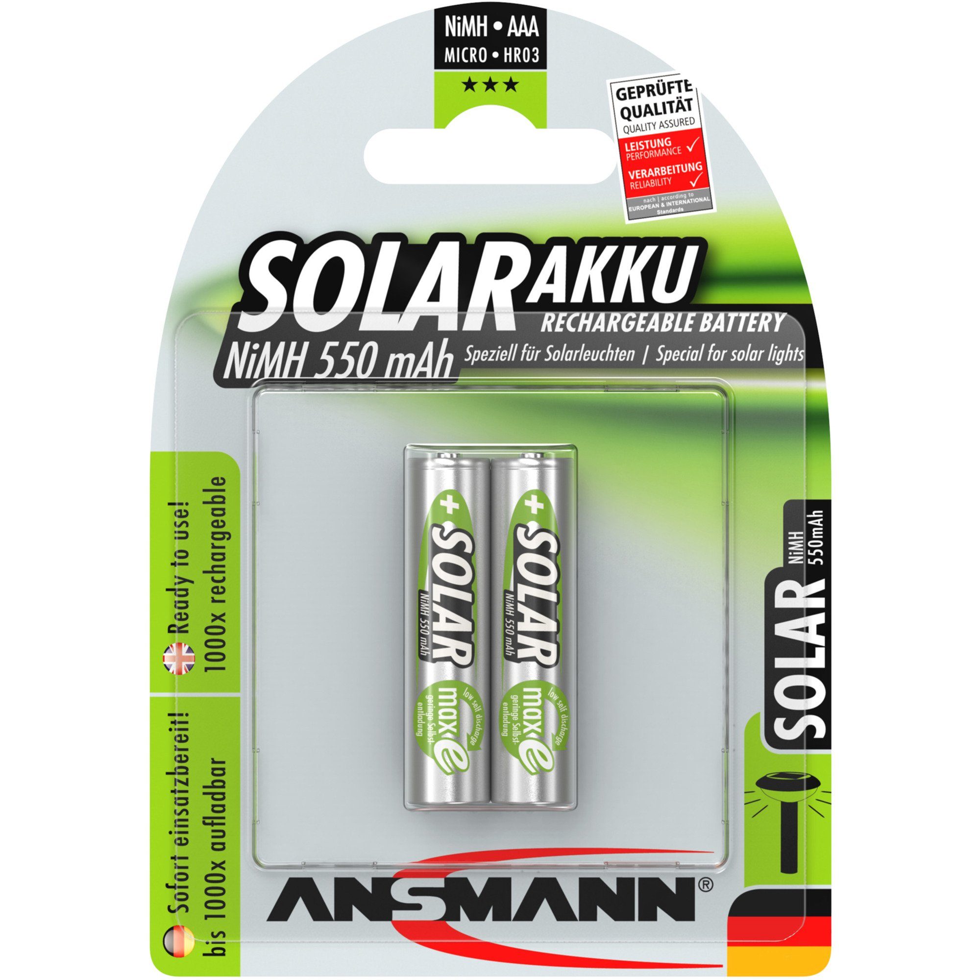 ANSMANN AG Ansmann Solar NiMH Akku Micro AAA 550 mAh maxE, Akku (1,2 V V)