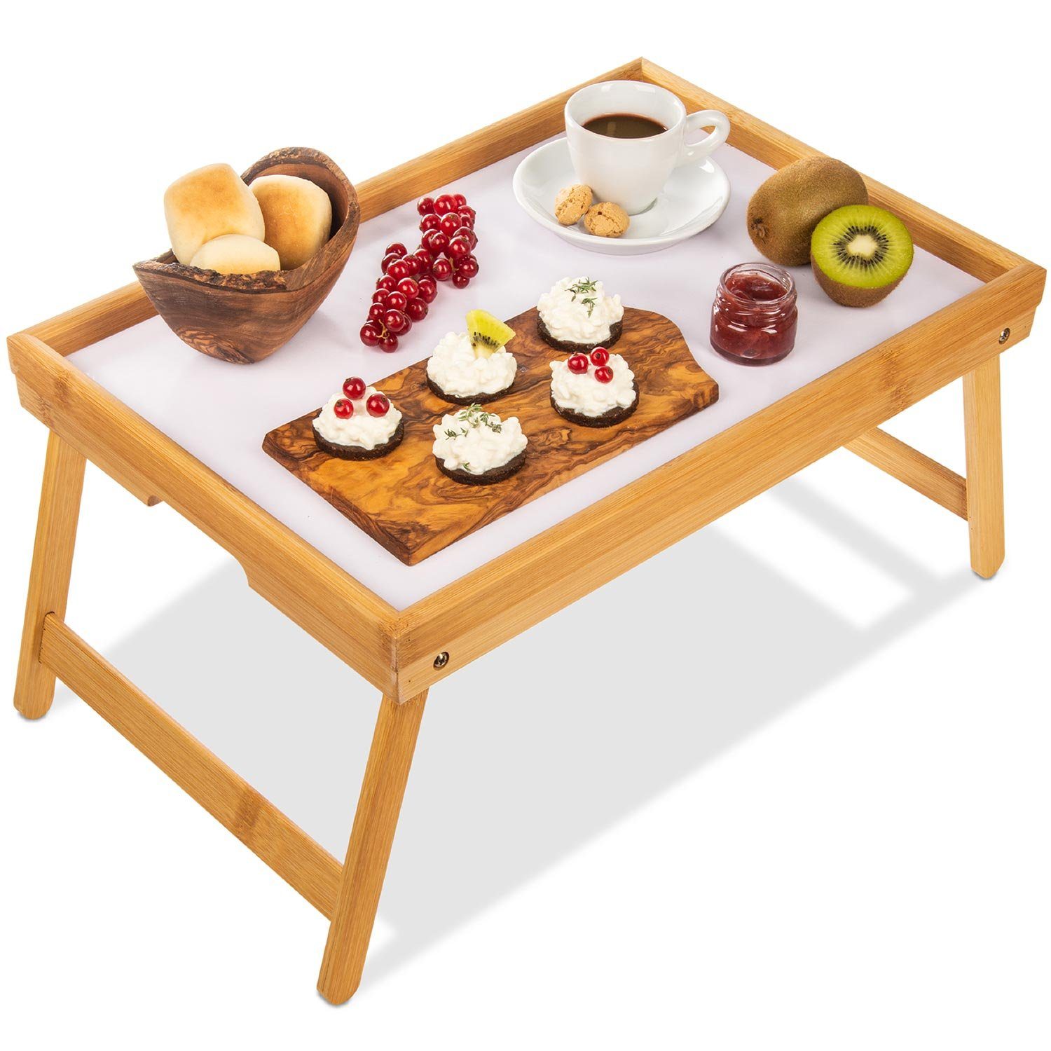 Dimono Tabletttisch Frühstückstablett Bambus Bett-Tablett, Serviertablett Betttisch Holz