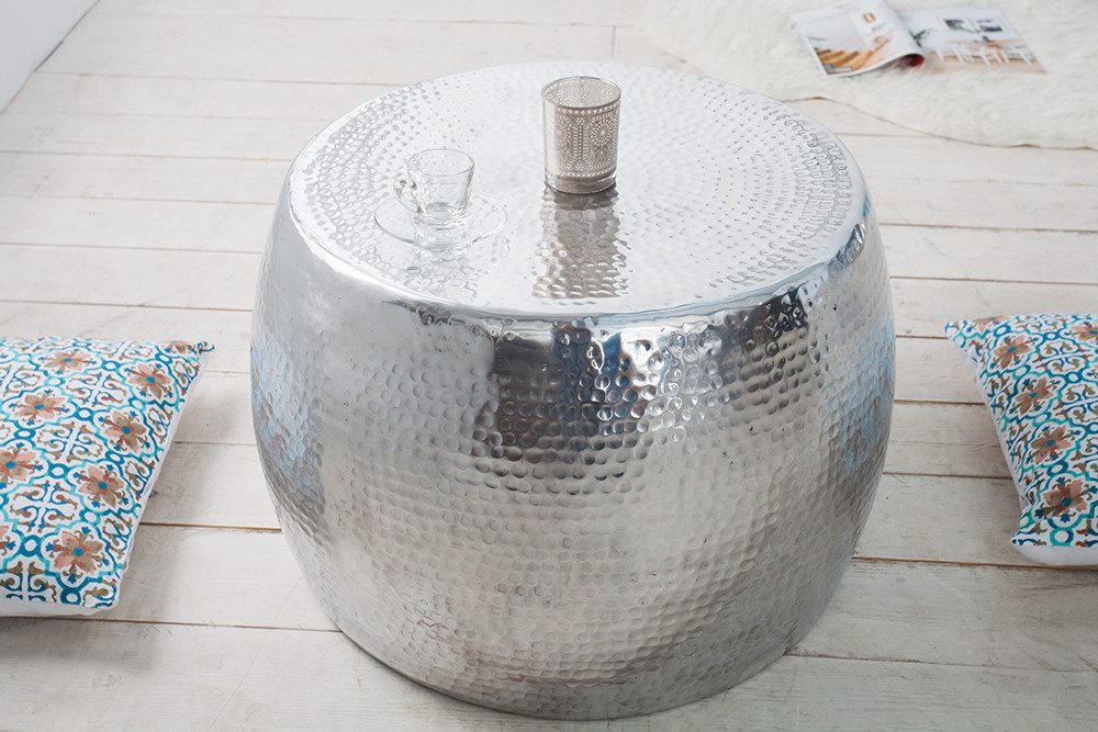 riess-ambiente Couchtisch ORIENT Ø60cm silber (Einzelartikel, 1-St), Wohnzimmer · rund · Metall- Aluminium · Hammerschlag Design · handmade