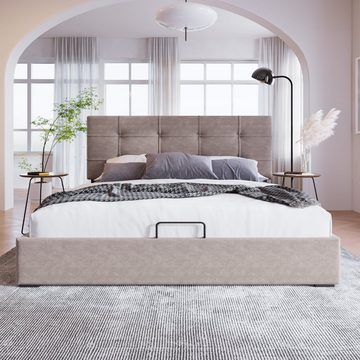 Celya Polsterbett Doppelbett Bettgestell 140x200cm mit Stauraum, Verstellbares Kopfteil, Bett mit Lattenrost aus Metallrahmen, Samt