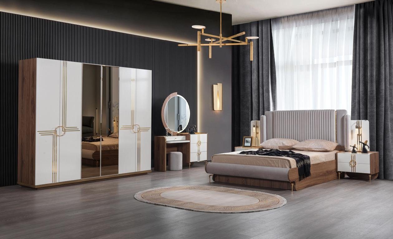 JVmoebel Schlafzimmer-Set Set Bett 2x Nachttisch Kleiderschrank Design Luxus 5tlg Neu, (5-St)