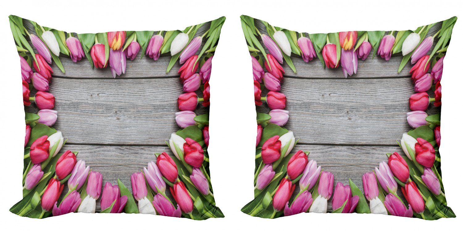 Kissenbezüge Modern Accent Doppelseitiger Digitaldruck, Abakuhaus (2 Stück), Bunt Rahmen von frischen Tulpen