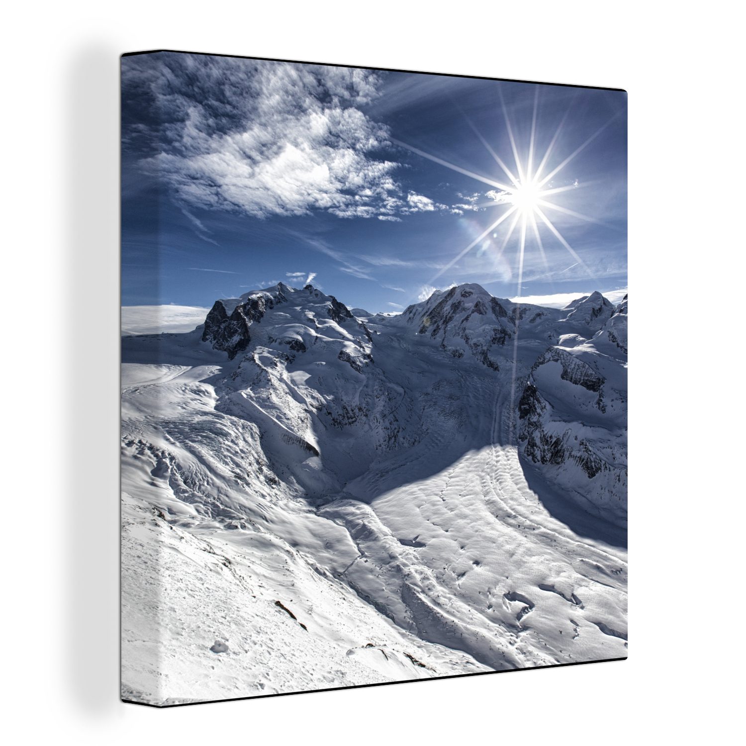 OneMillionCanvasses® Leinwandbild Blick vom Gornergrat in den Schweizer Alpen auf den Aletschgletscher, (1 St), Leinwand Bilder für Wohnzimmer Schlafzimmer