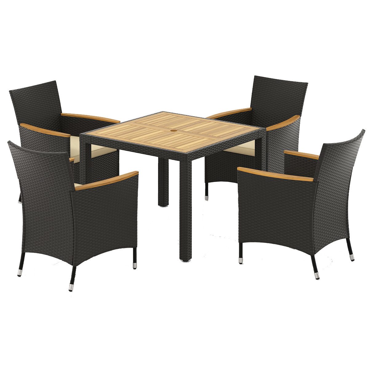 COSTWAY Garten-Essgruppe, (5-tlg), 4 Personen, Rattan, günstig online kaufen