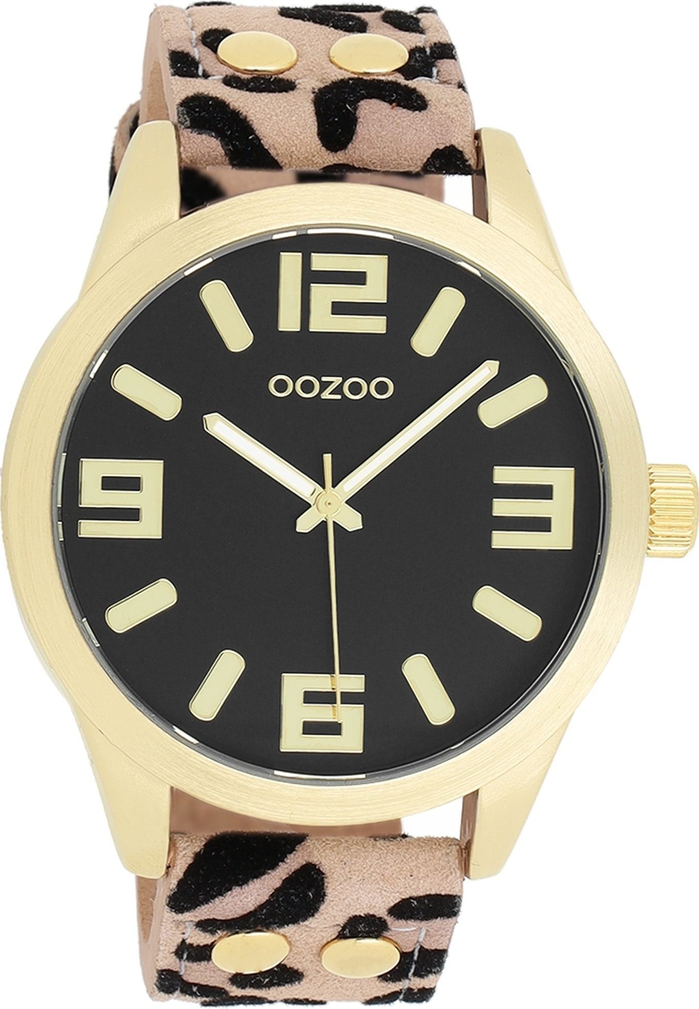 Quarzuhr Oozoo Damen Armbanduhr beige schwarz