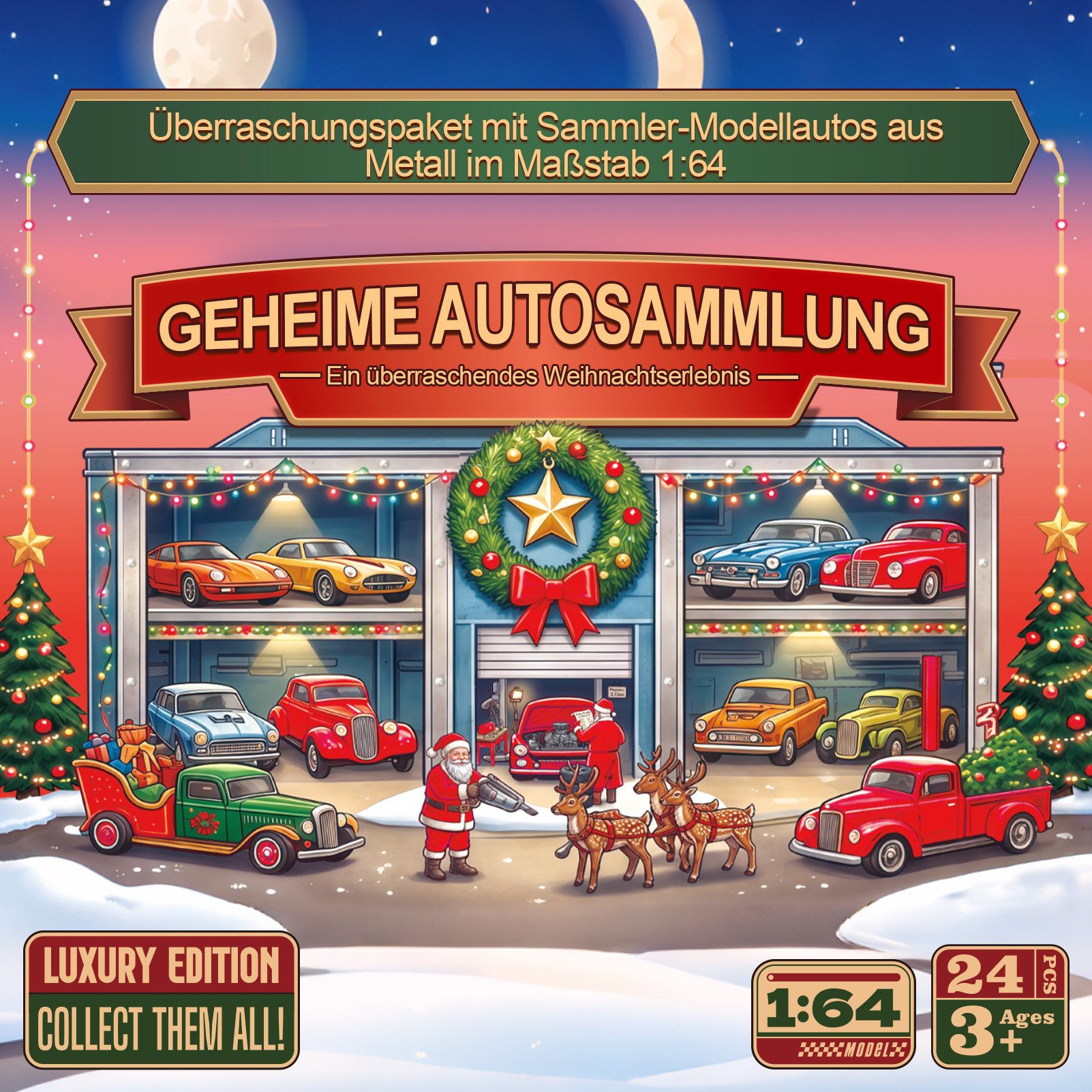 Esun Spielzeug-Adventskalender Adventskalender Auto Kinder 2026, Weihnachtskalender Kinder Geschenk (Set, 24-tlg), Weihnachts-Kalender mit 24 Die-Cast Spielzeug – Bild 4 von 5