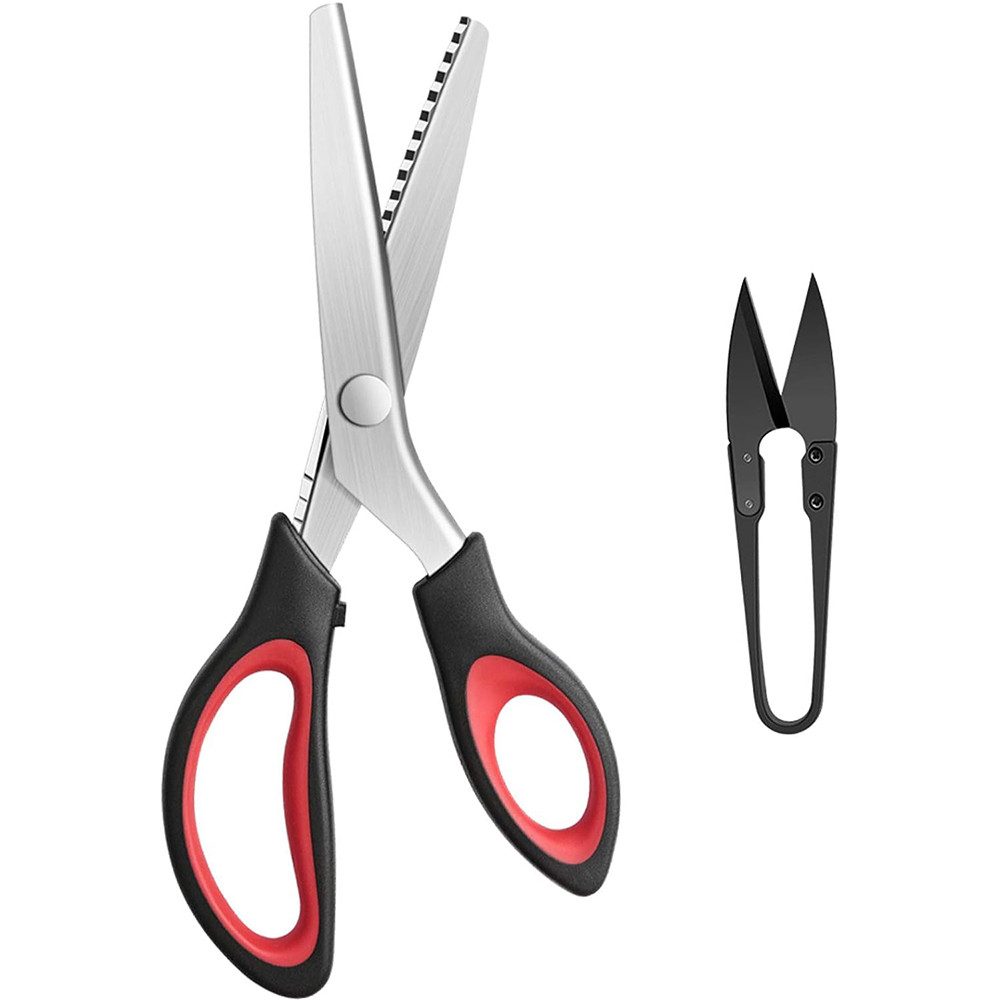 NUODWELL Ножницы для ткани Zackenschere Gezahnt mit Fadenschneider, Zickzack Stoffschere, 24cm, Für Schneiden von Stoff, Kleidung, Textilien, Nähen, Papier, Basteln