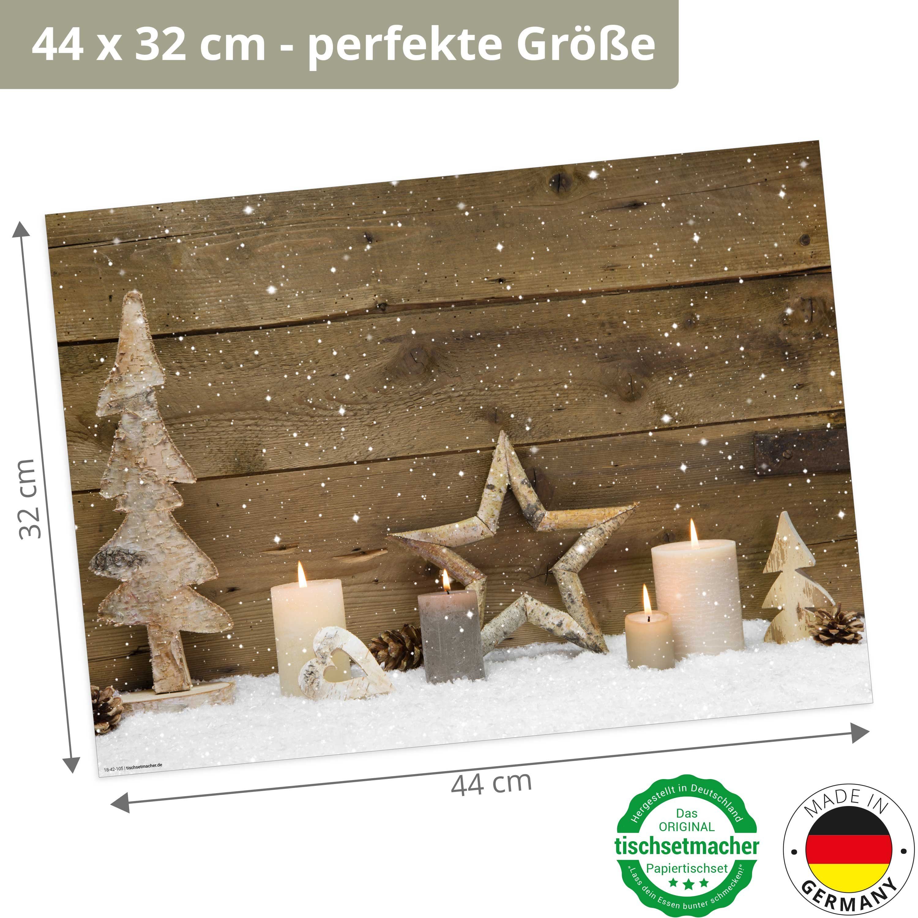Tischsetmacher Platzset Tischsets I Platzsets - Weihnachten - Arrangement aus Holz, (aus Naturpapier in Aufbewahrungsmappe, 12-St., 44 x 32 cm / braun), Made in Germany