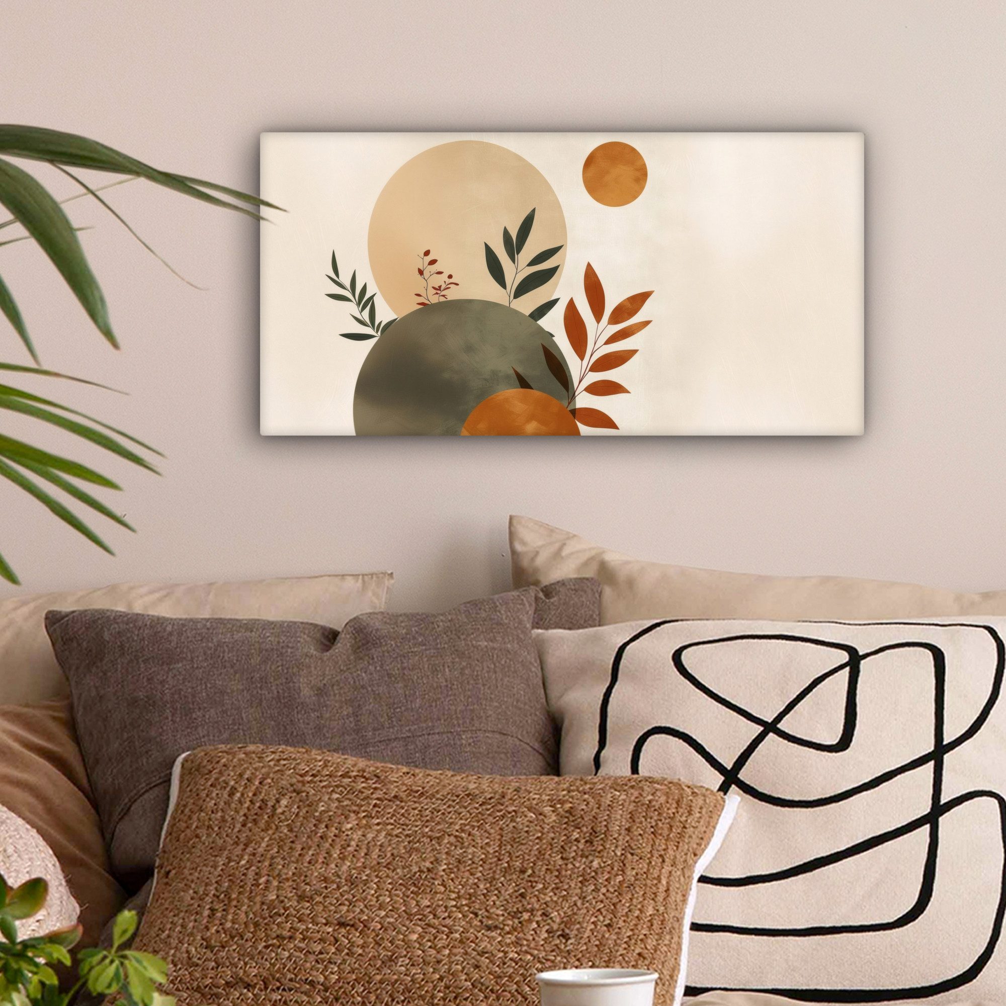 OneMillionCanvasses® Leinwandbild Panorama Formen - Rund - Blätter - Beige, günstig online kaufen