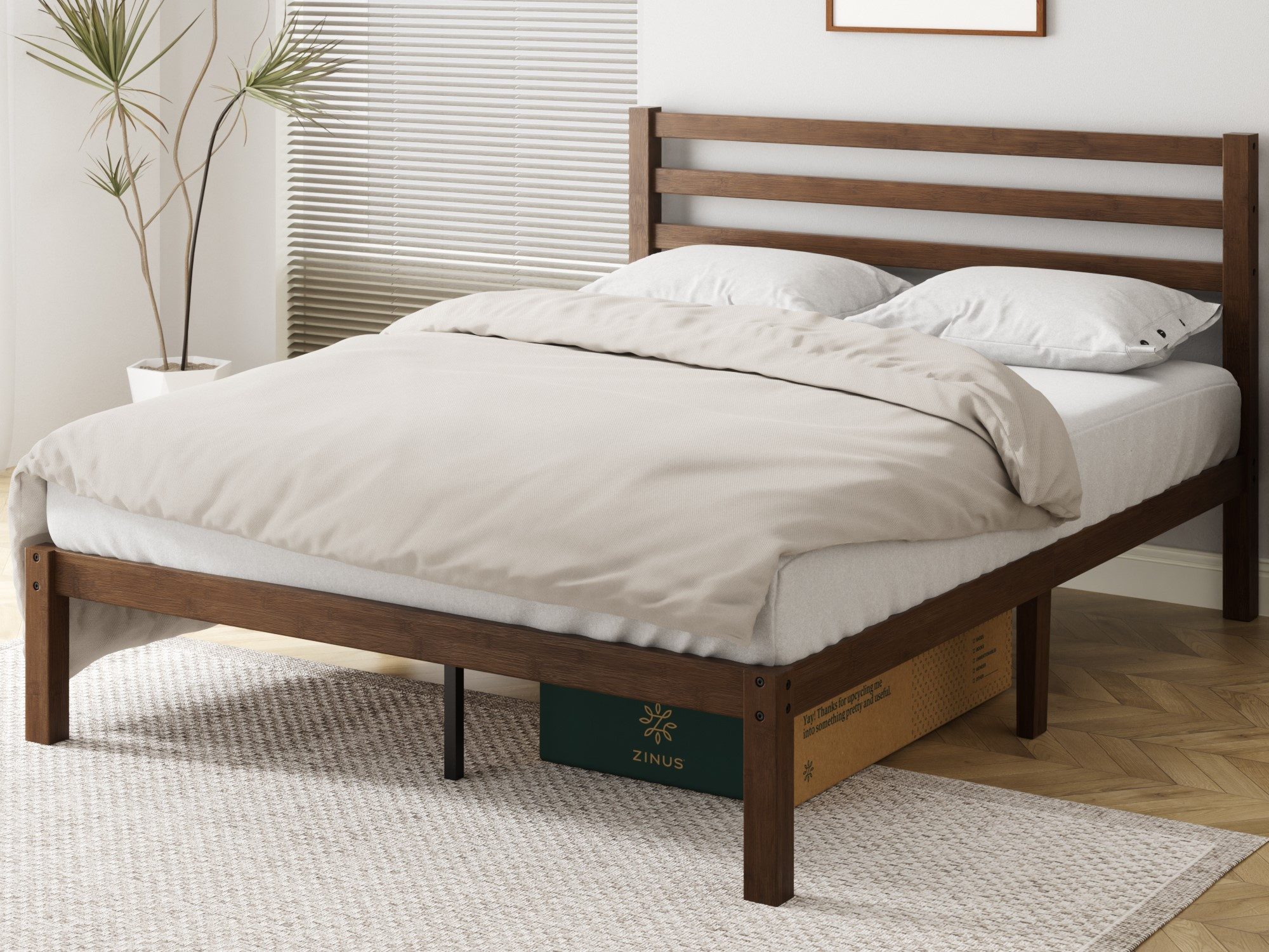 ZINUS Massivholzbett Leni (Packung, 1-tlg., Braun, 140x200 cm), mit Kopfteil, inklusive Lattenrost aus Holz