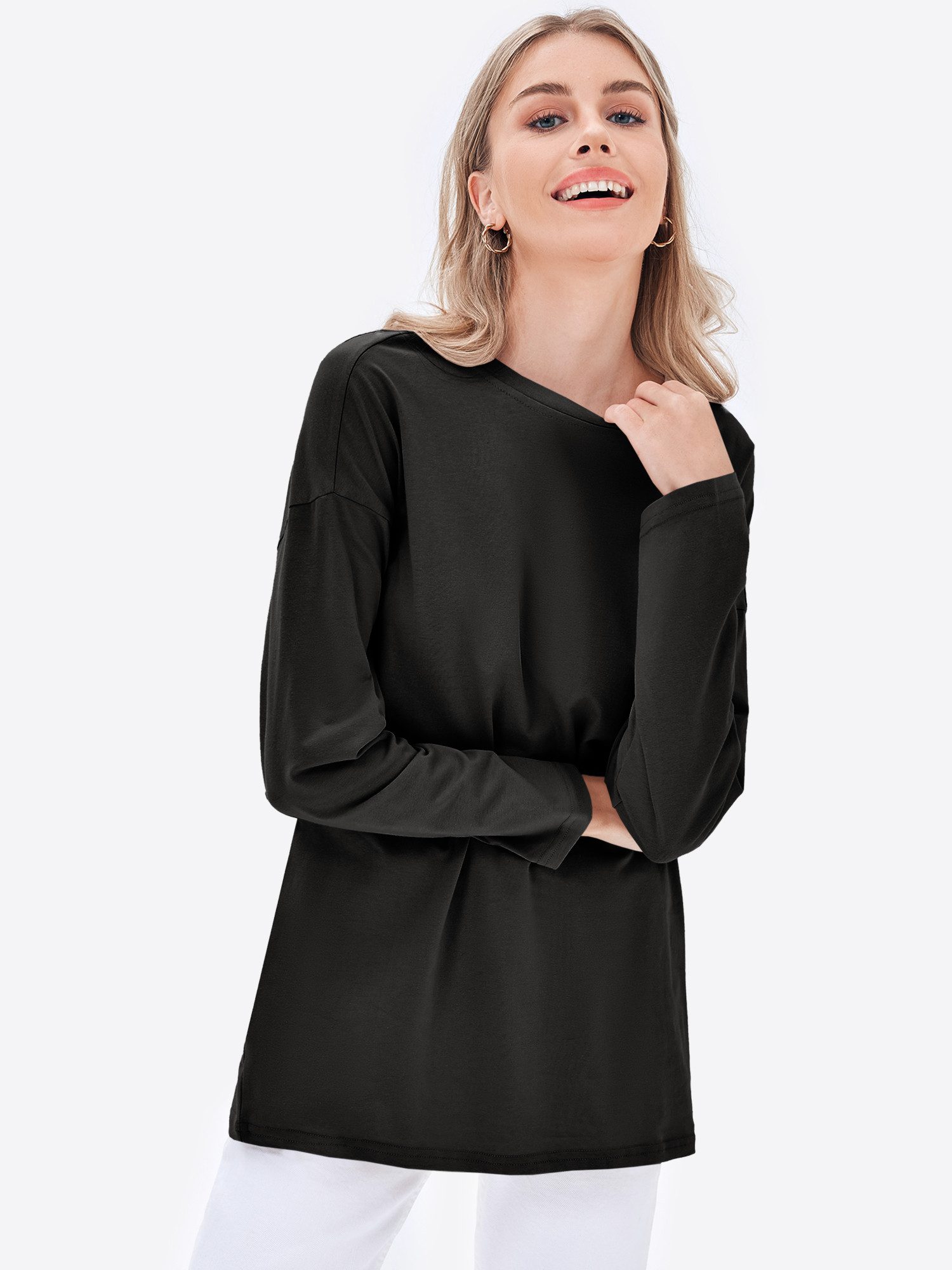 Imily Bela T-Shirt Damen Langarmshirt Oversize mit Rundhal (Packung, 1-tlg., 1per-pack) mit Rundhalsausschnitt