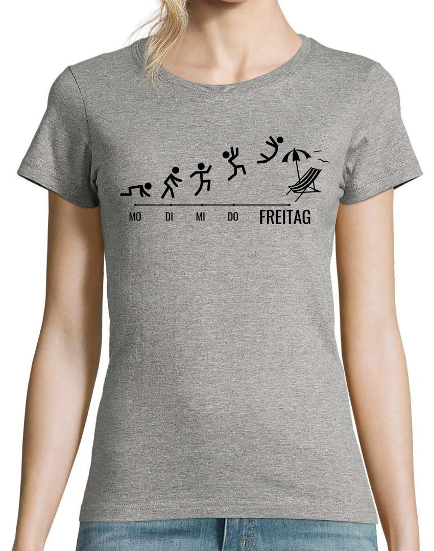 Freitag mit Frontprint Shirt Designz T-Shirt trendigem Wochenende Damen Youth Grau